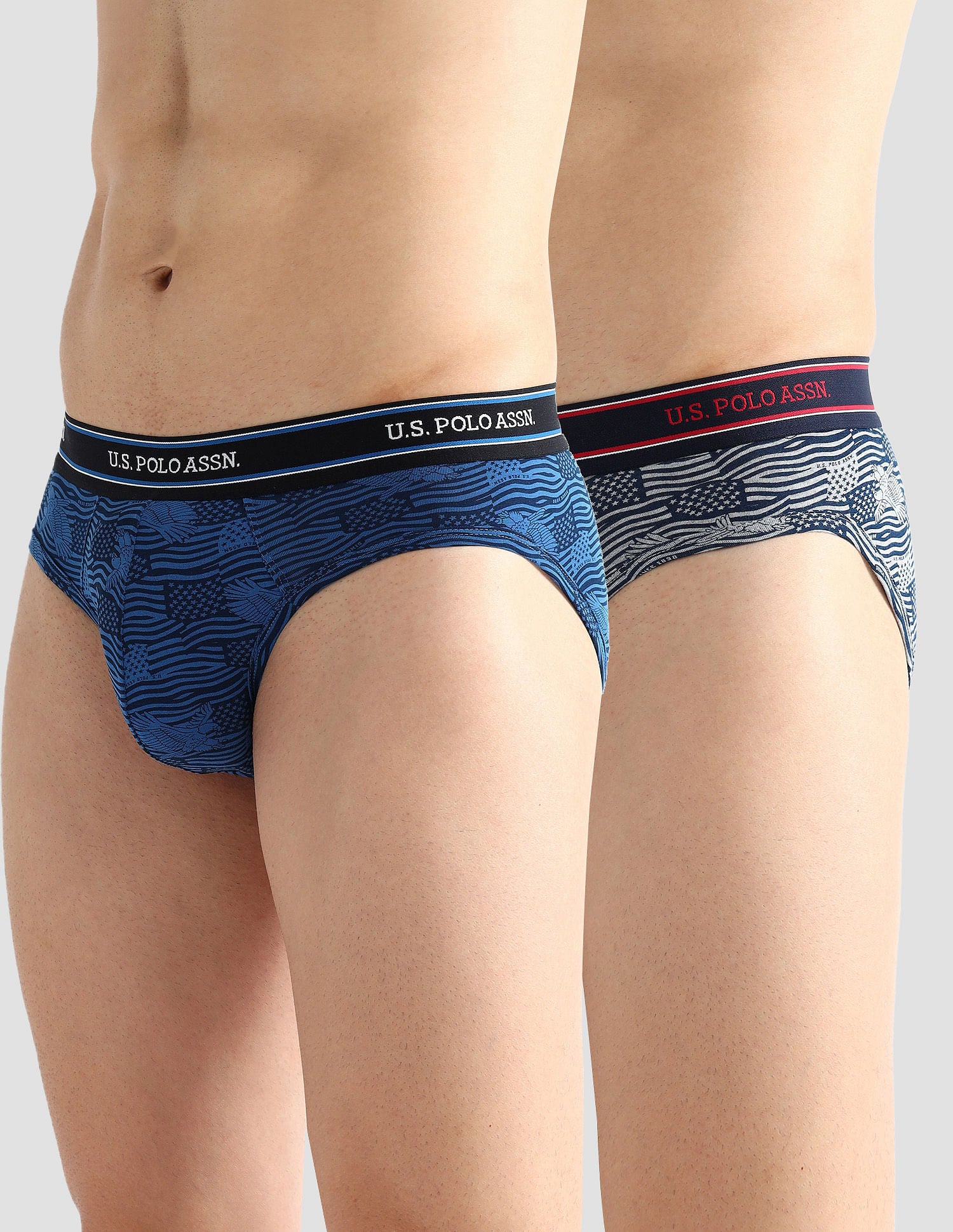 Elasticized Waist Printed I615 Briefs - Pack Of 2 Fedral Blue and Grey Melange - U.S. POLO ASSN. | Large