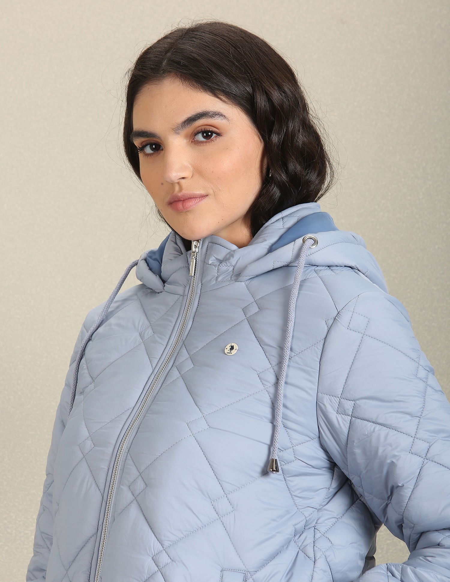 Solid Quilted Jacket Light Blue - U.S. Polo Assn. India | Large