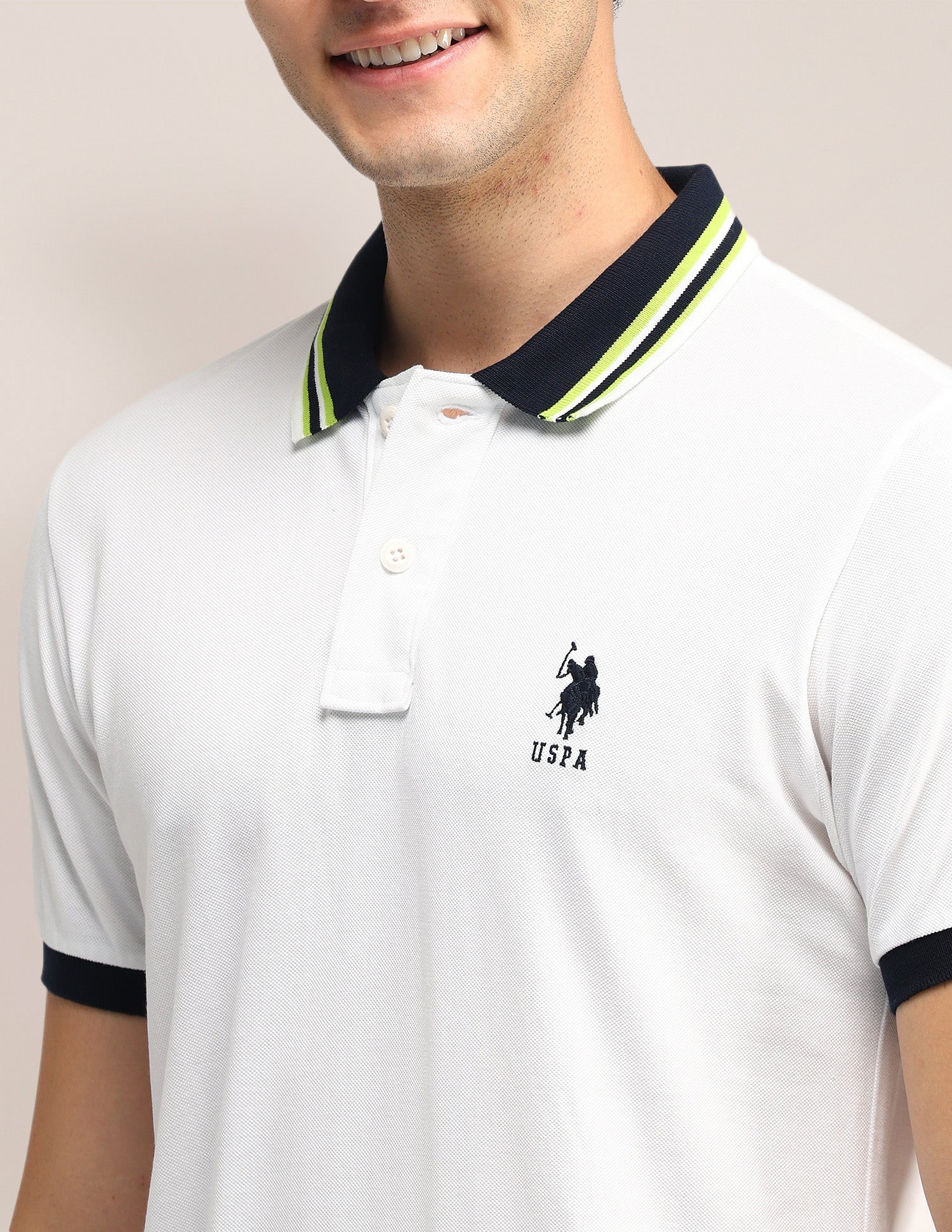 Textured Slim Fit Polo Shirt White - U.S. Polo Assn. India | Large