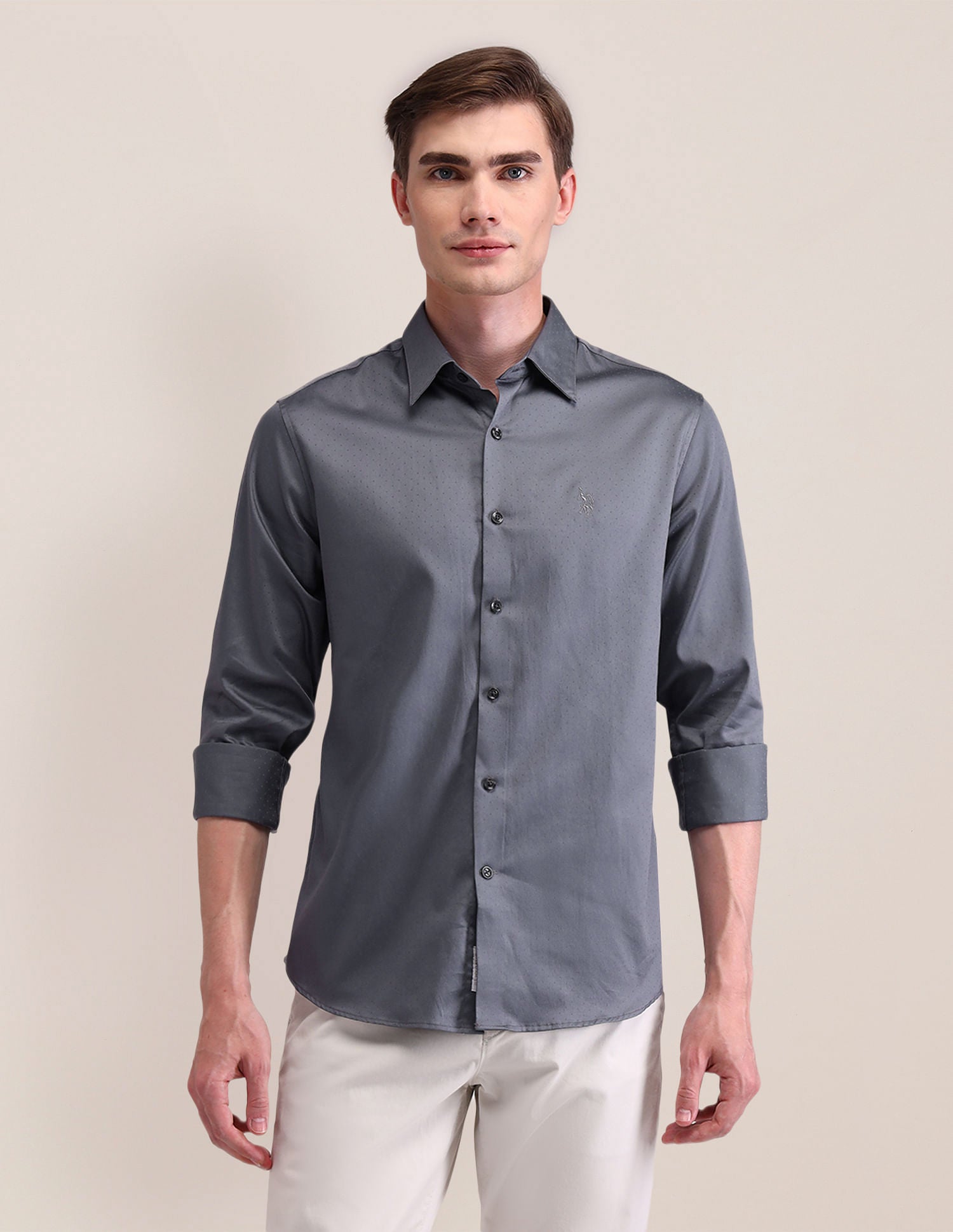 Solid Regular Fit Shirt Grey - U.S. POLO ASSN. | Large