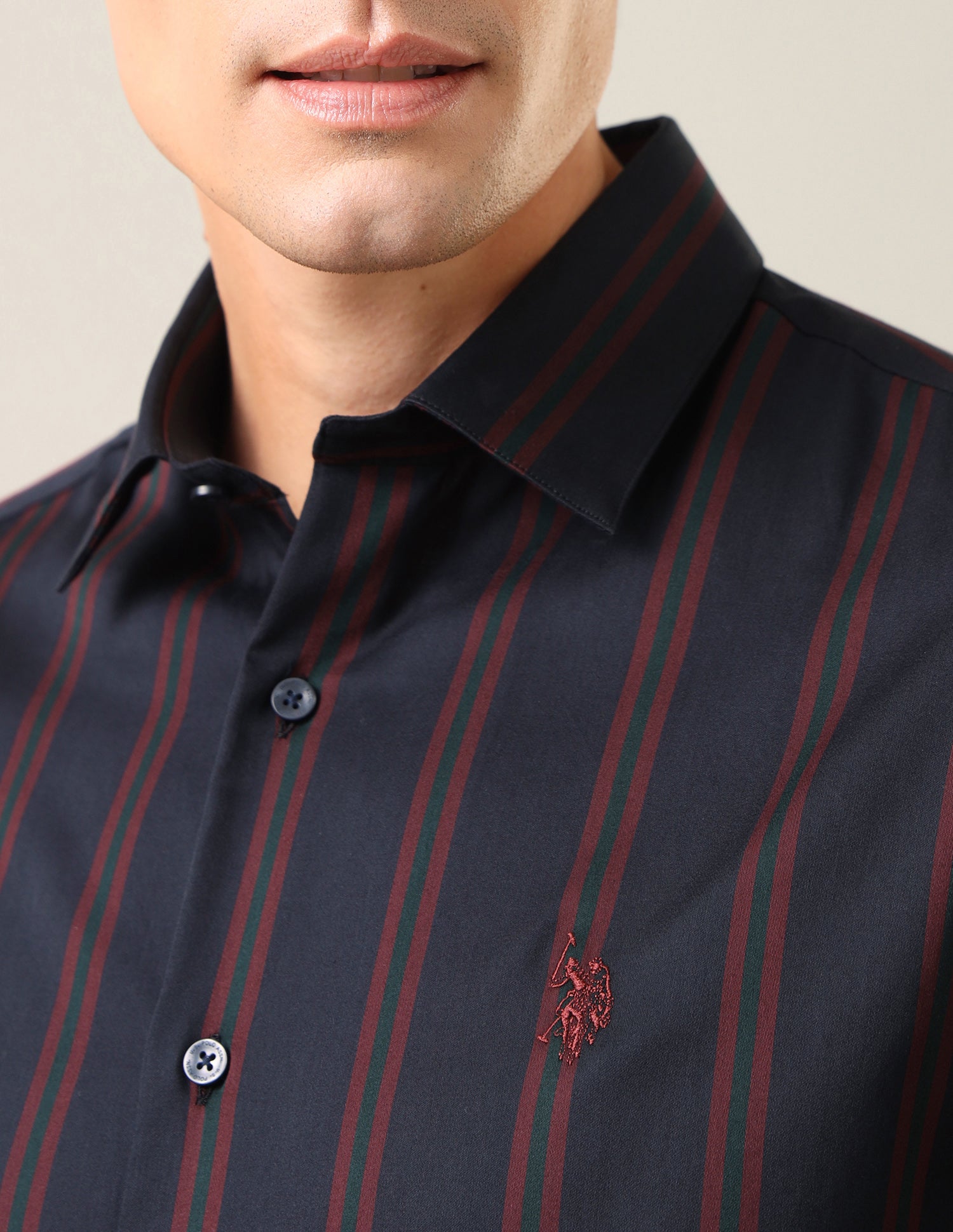 Vertical Striped Satin Shirt Navy - U.S. Polo Assn. India | Large