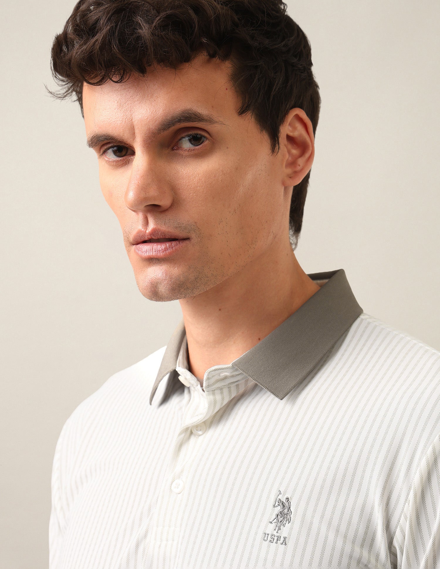 Vertical Striped Slim Fit Polo Shirt Olive - U.S. Polo Assn. India | Large