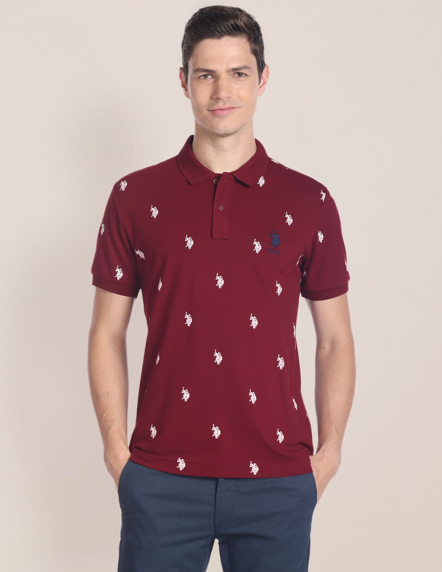 Brand Logo Print Slim Fit Polo Shirt Maroon - U.S. POLO ASSN. | Large