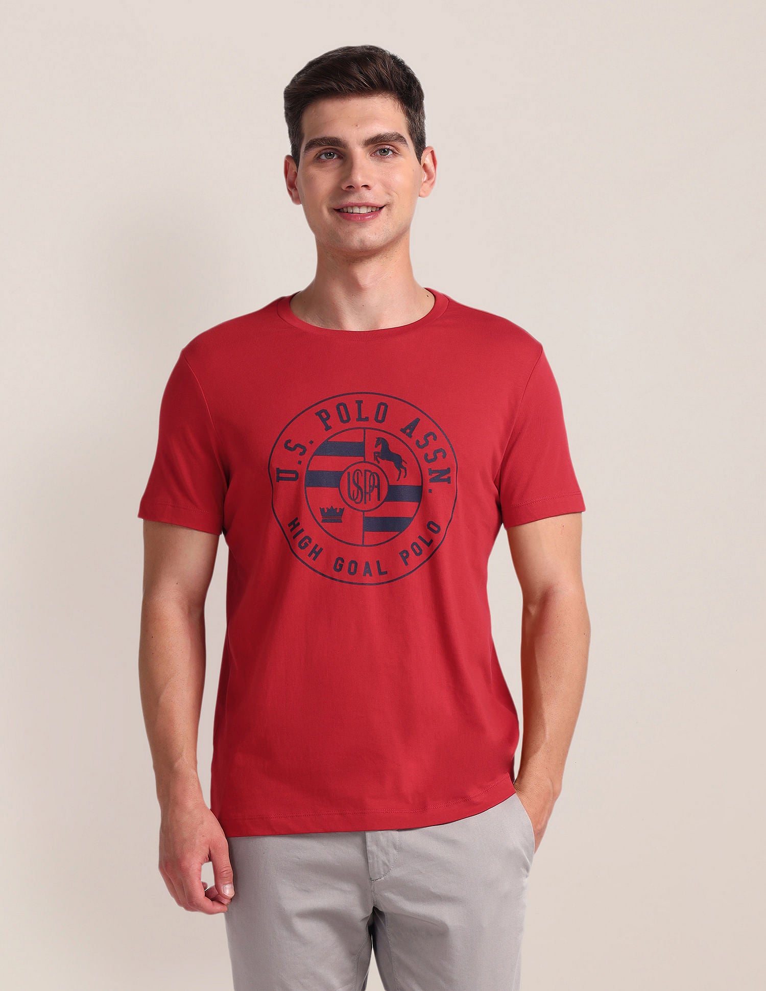 Brand Print Slim Fit T-Shirt Red - U.S. Polo Assn. India | Large