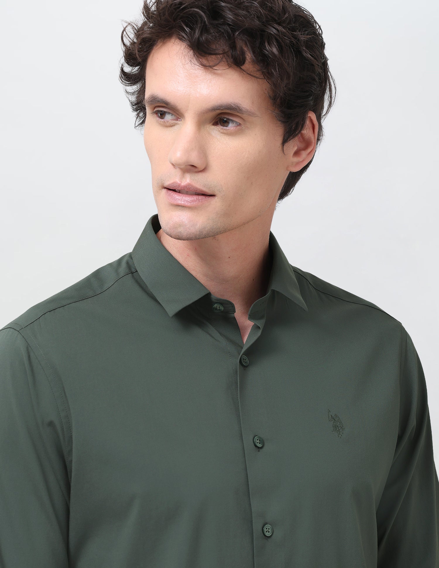 Solid Regular Fit Shirt Dark Green - U.S. Polo Assn. India | Large