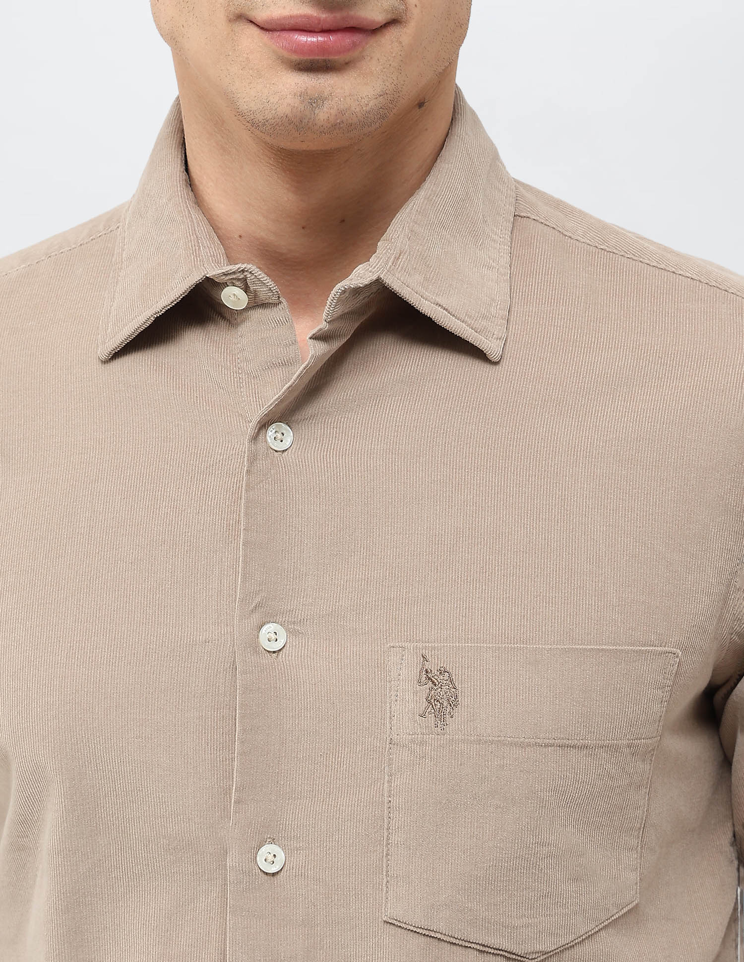 Corduroy Tailored Fit Shirt Beige - U.S. POLO ASSN. | Large