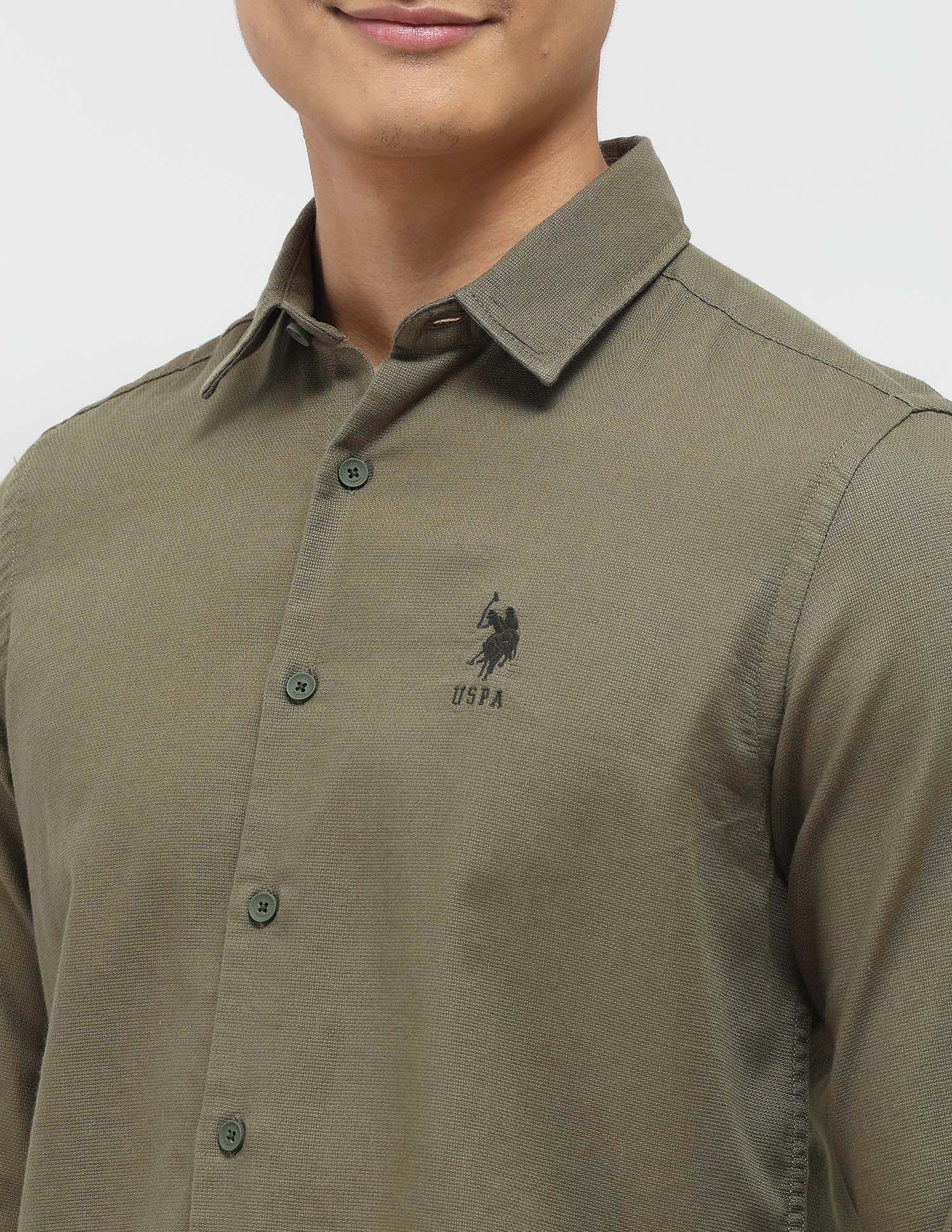 Textured Dobby Shirt Light Olive - U.S. Polo Assn. India | Large
