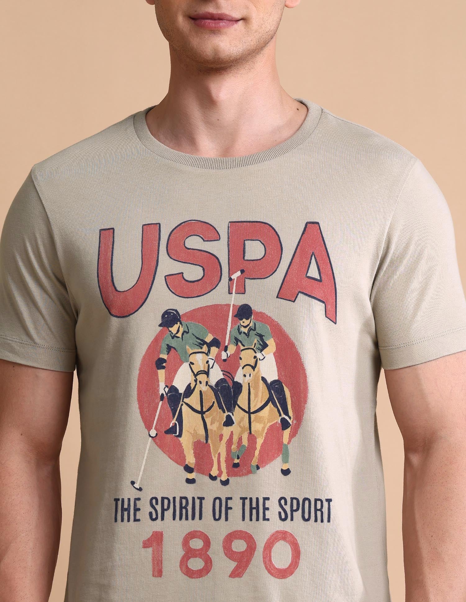 Graphic Printed Muscle Fit T-Shirt Beige - U.S. POLO ASSN. | Large
