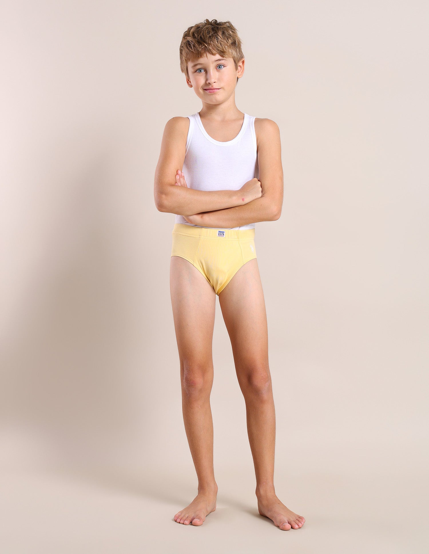 Boys Cotton Spandex Solid Briefs - Pack Of 3 Orange, Purple and Yellow - U.S. POLO ASSN. | Large