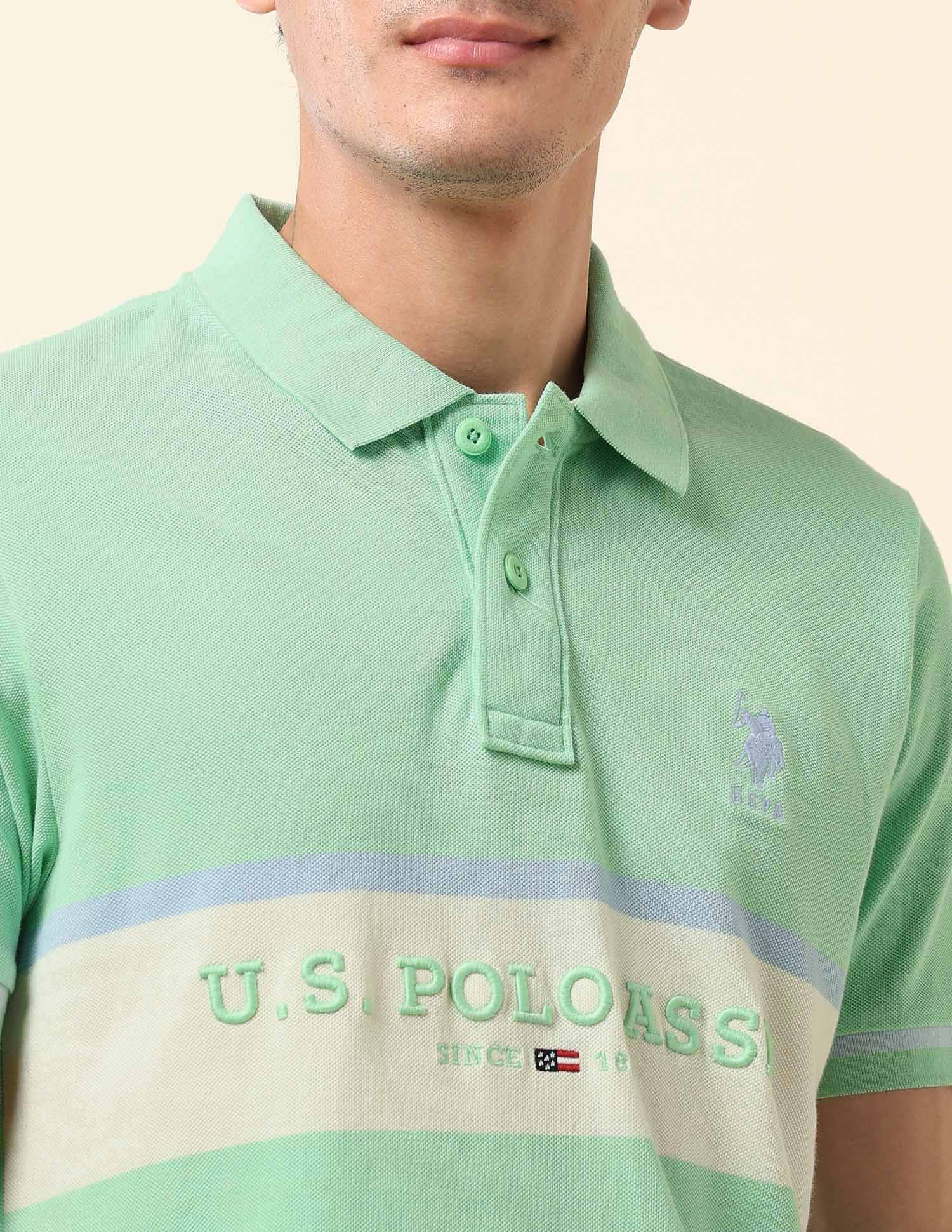 Brand Embroidered Summer Splash Polo Shirt Green - U.S. Polo Assn. India | Large