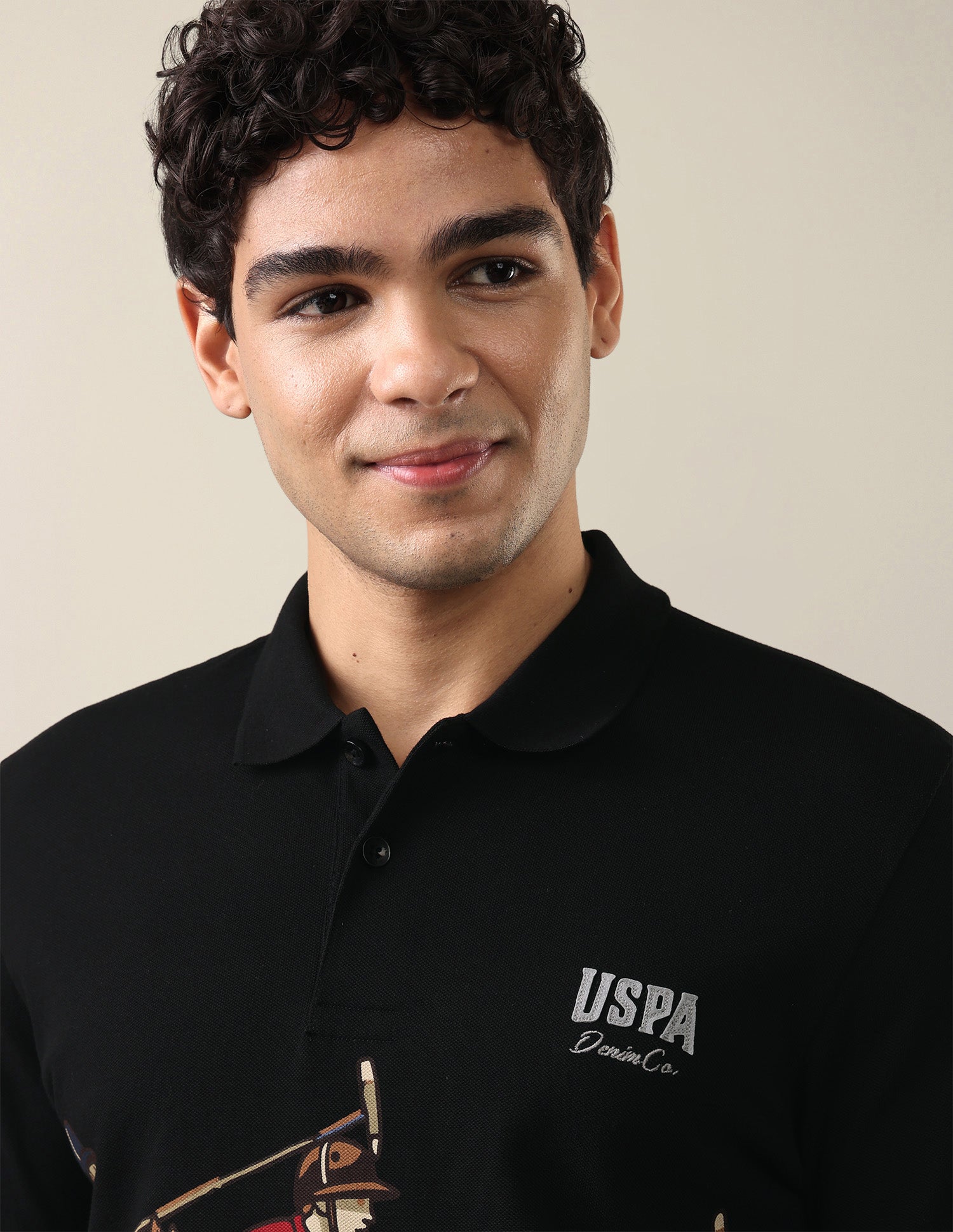 Graphic Brand Printed Slim Fit Polo Shirt Black - U.S. Polo Assn. India | Large