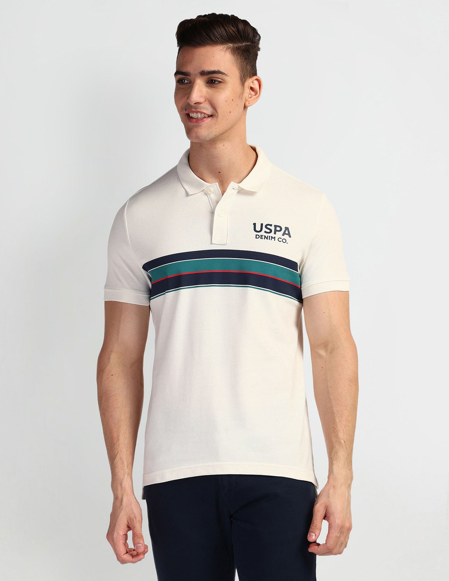 Horizontal Stripe Muscle Fit Polo Shirt White - U.S. Polo Assn. India | Large