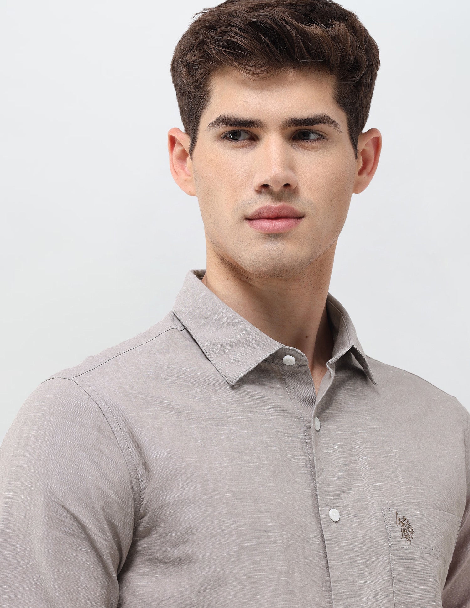 Solid Tailored Fit Shirt Khaki - U.S. Polo Assn. India | Large