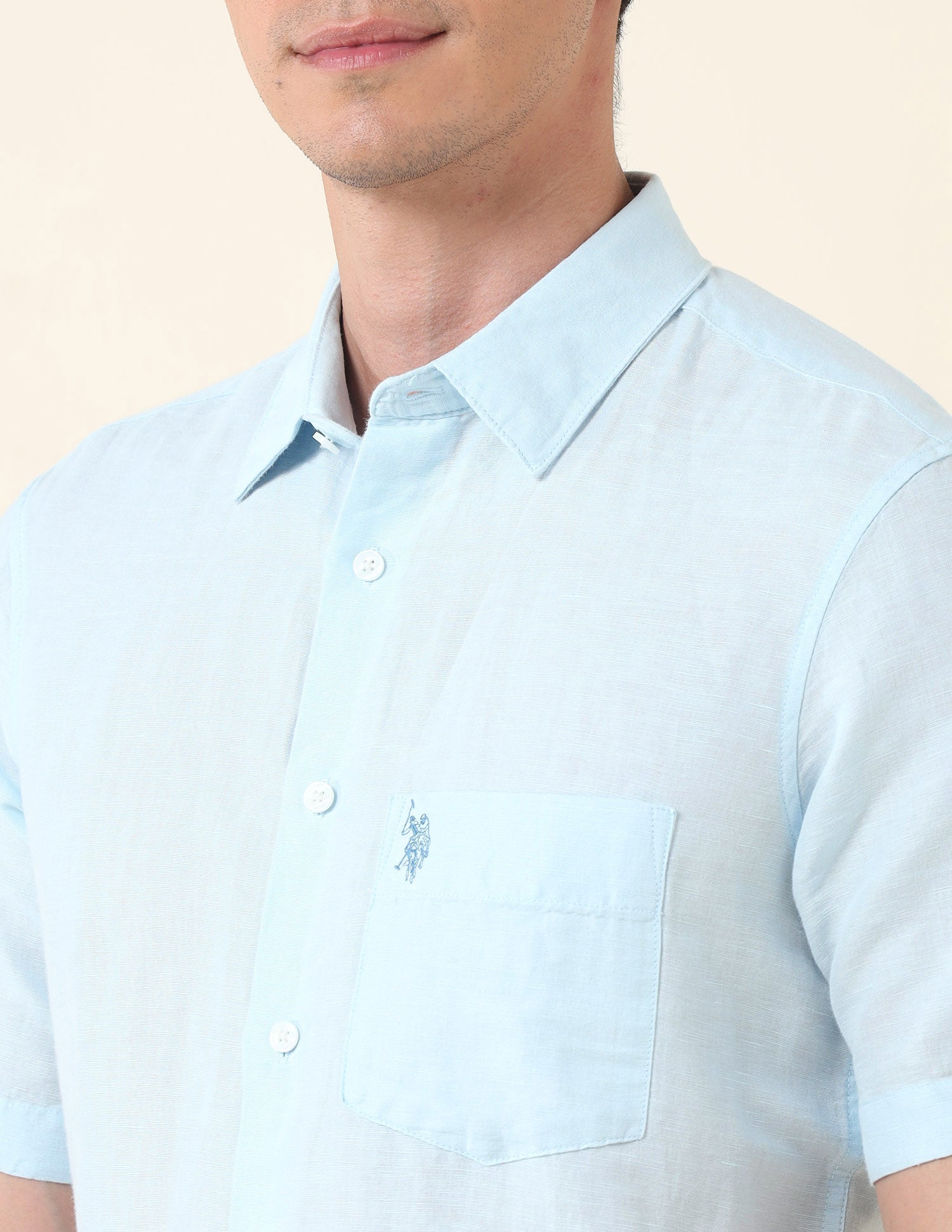 Tailored Fit Solid Shirt Light Blue - U.S. Polo Assn. India | Large