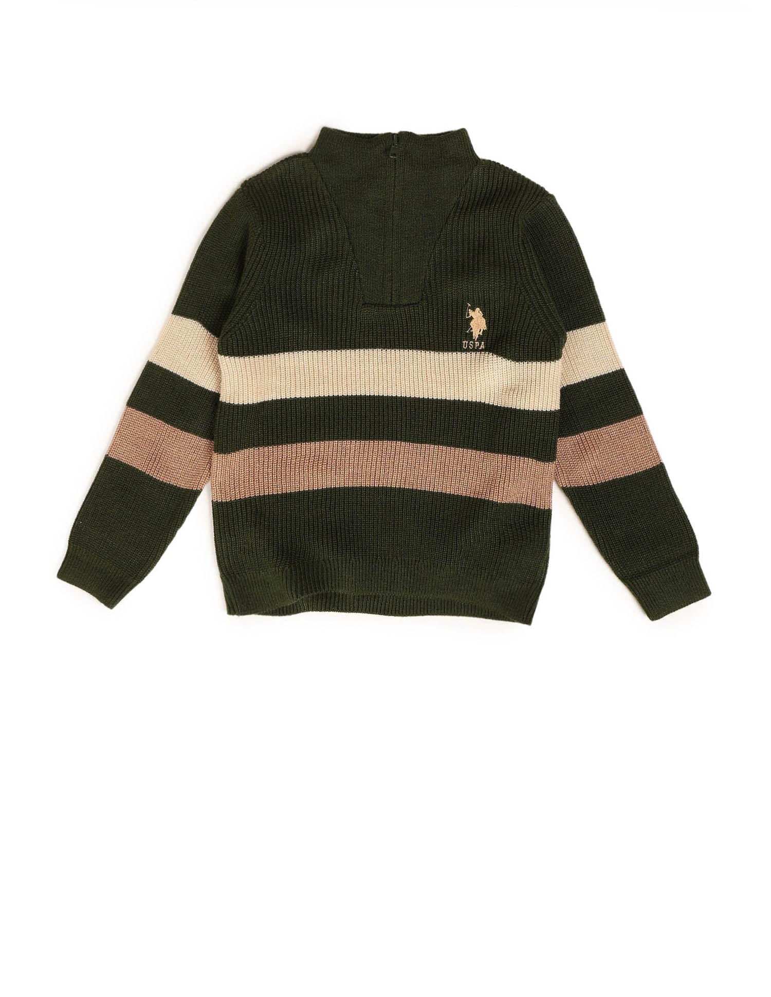 Boys Striped Regular Fit Sweater Olive - U.S. POLO ASSN. | Large