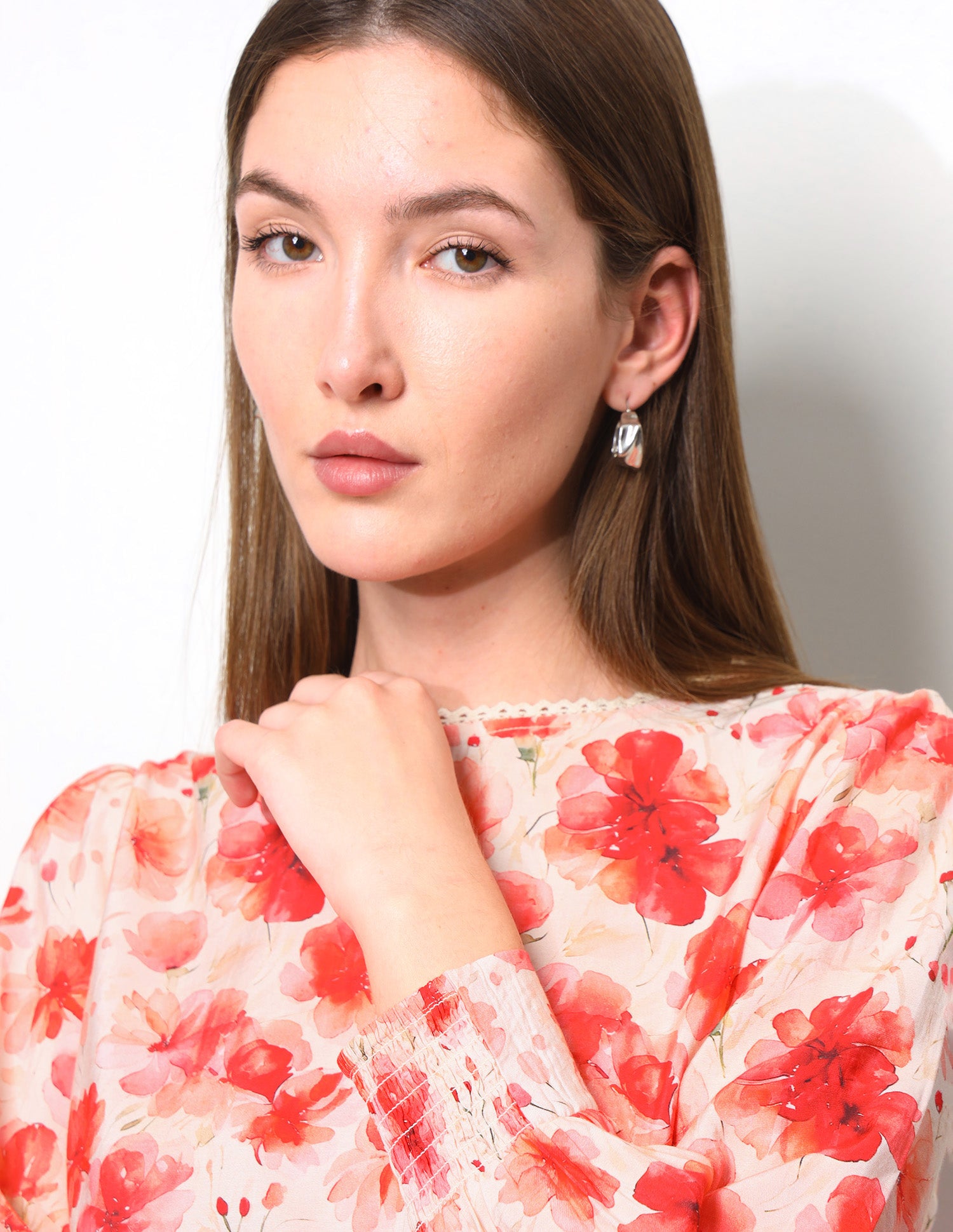 Floral Printed Smocking Sleeve Top Peach - U.S. Polo Assn. India | Large