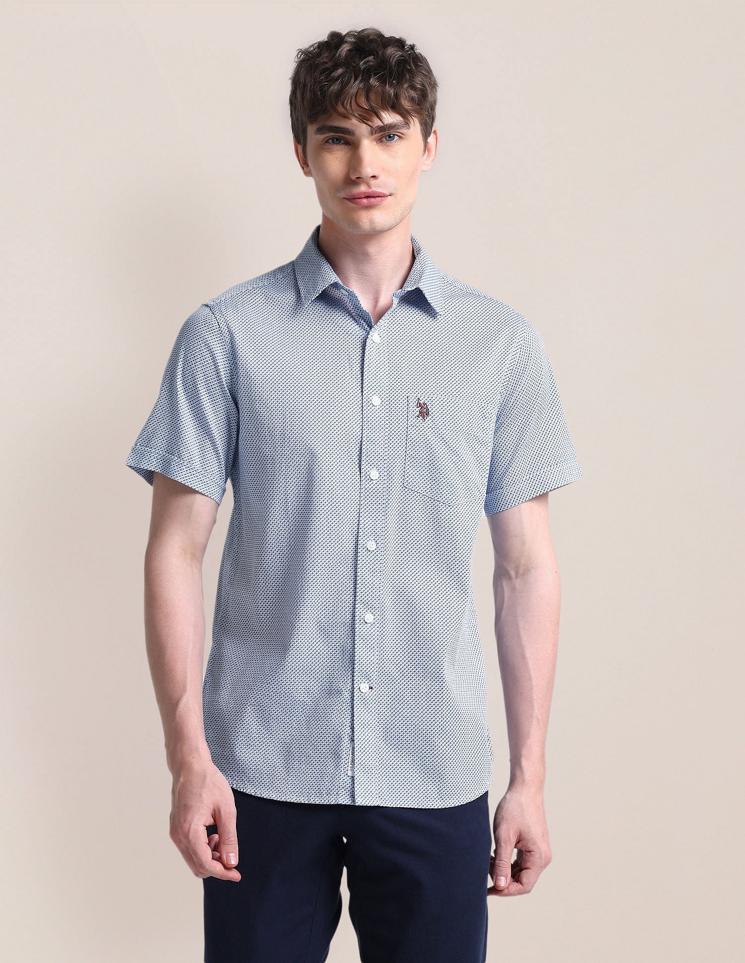 Cutaway Collar Cotton Shirt Blue - U.S. Polo Assn. India | Large