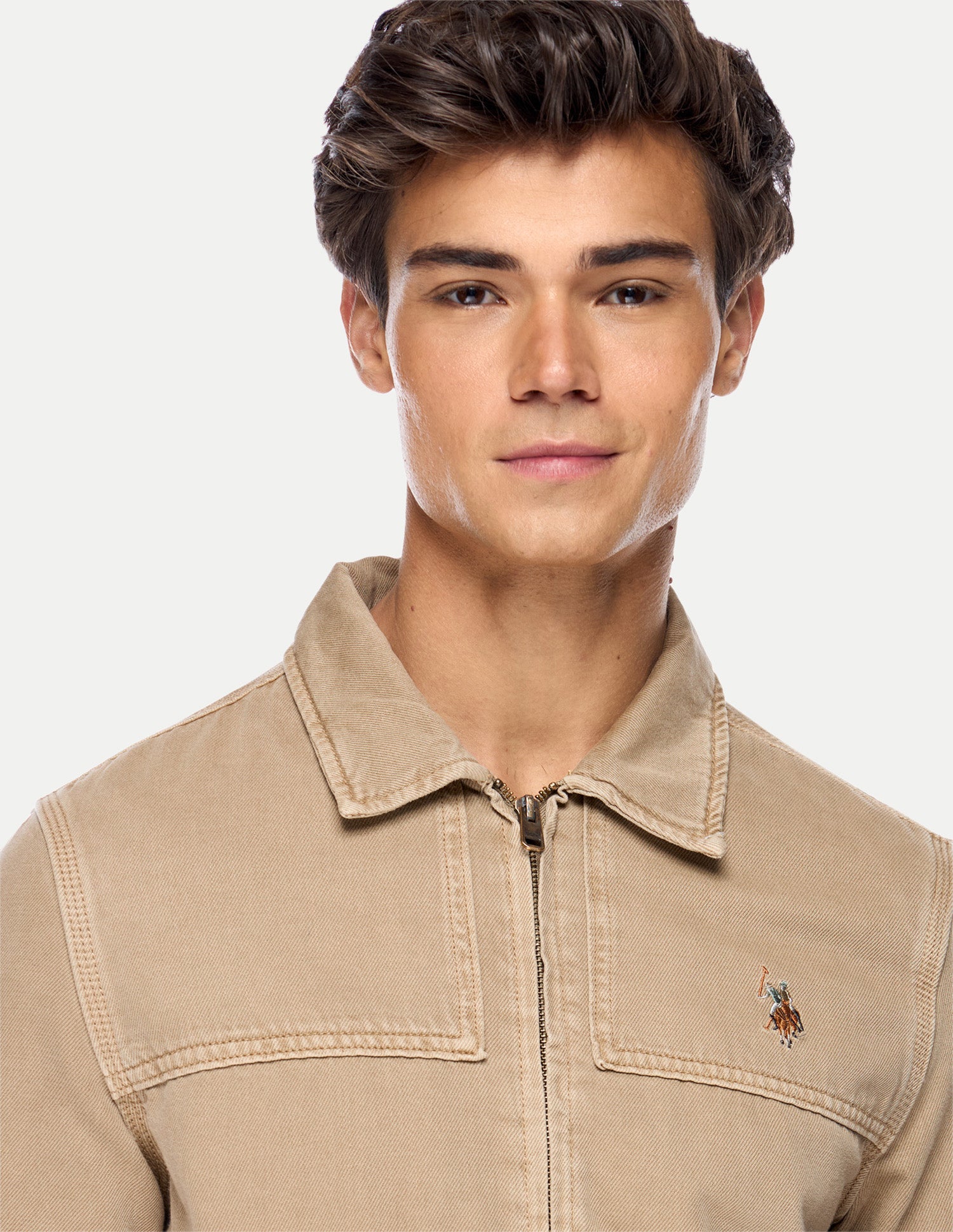 Solid Regular Fit Trucker Jacket Khaki - U.S. Polo Assn. India | Large