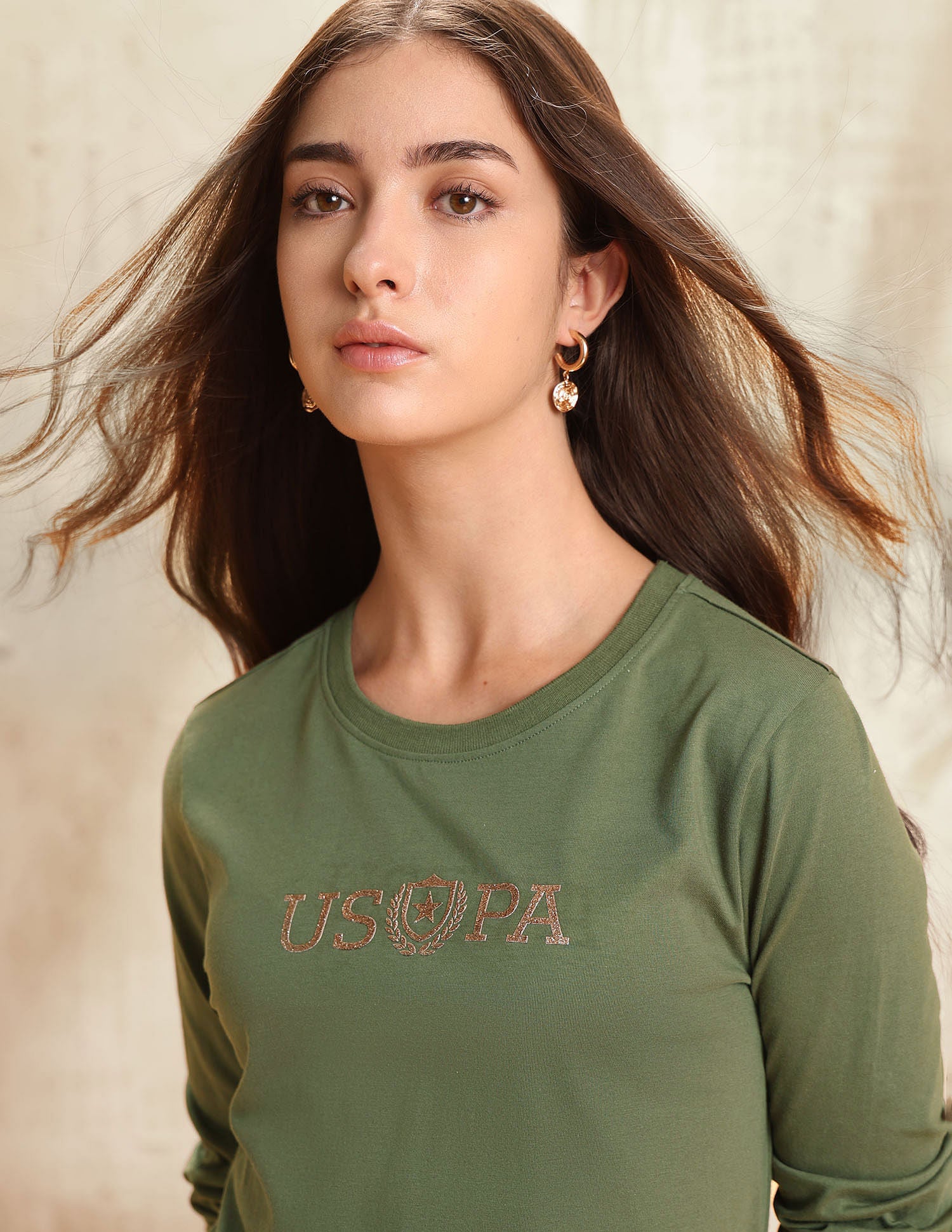 Brand Printed Regular Fit T-Shirt Light Olive - U.S. POLO ASSN. | Large