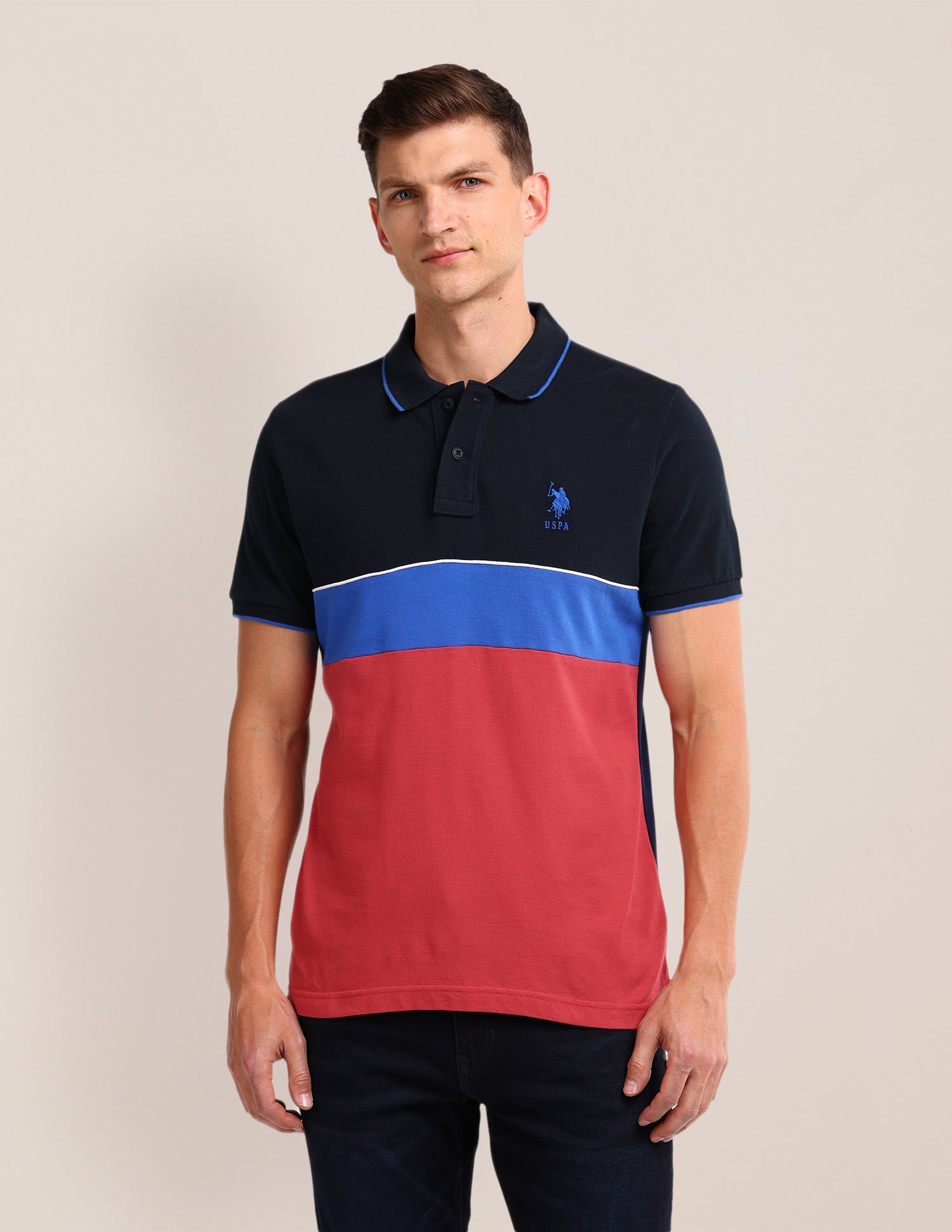Colour Blocked Slim Fit Polo Shirt Navy - U.S. Polo Assn. India | Large
