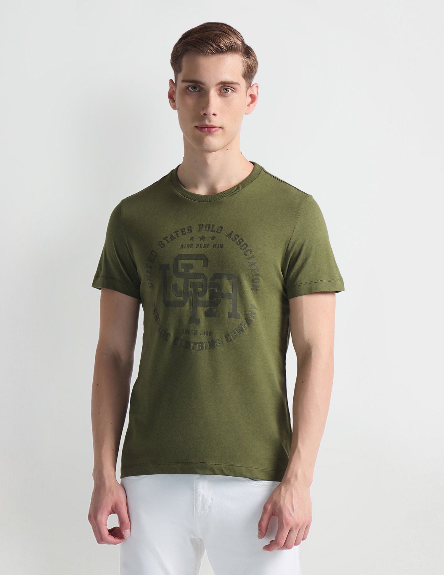 Tonal Branding Heathered T-Shirt Olive - U.S. Polo Assn. India | Large