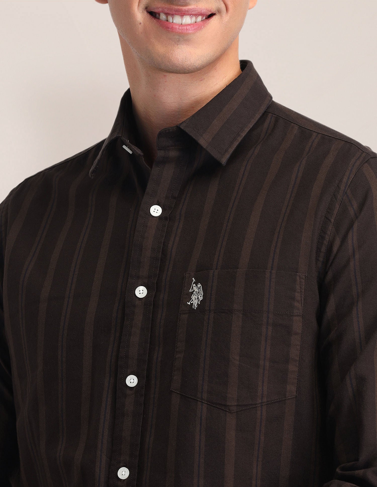 Tailored Fit Oxford Striped Shirt Brown - U.S. POLO ASSN. | Large