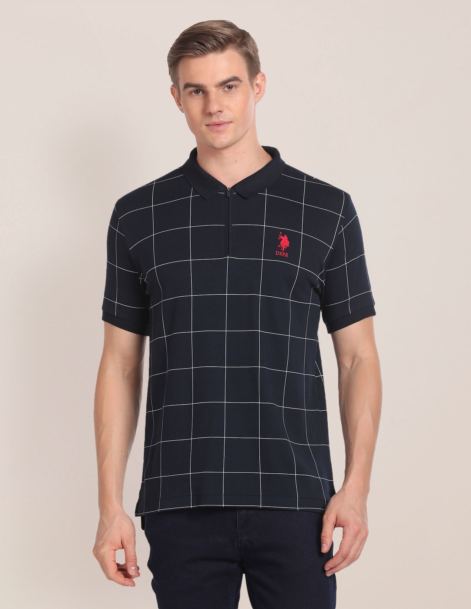 Check Knit Polo Shirt Navy - U.S. Polo Assn. India | Large