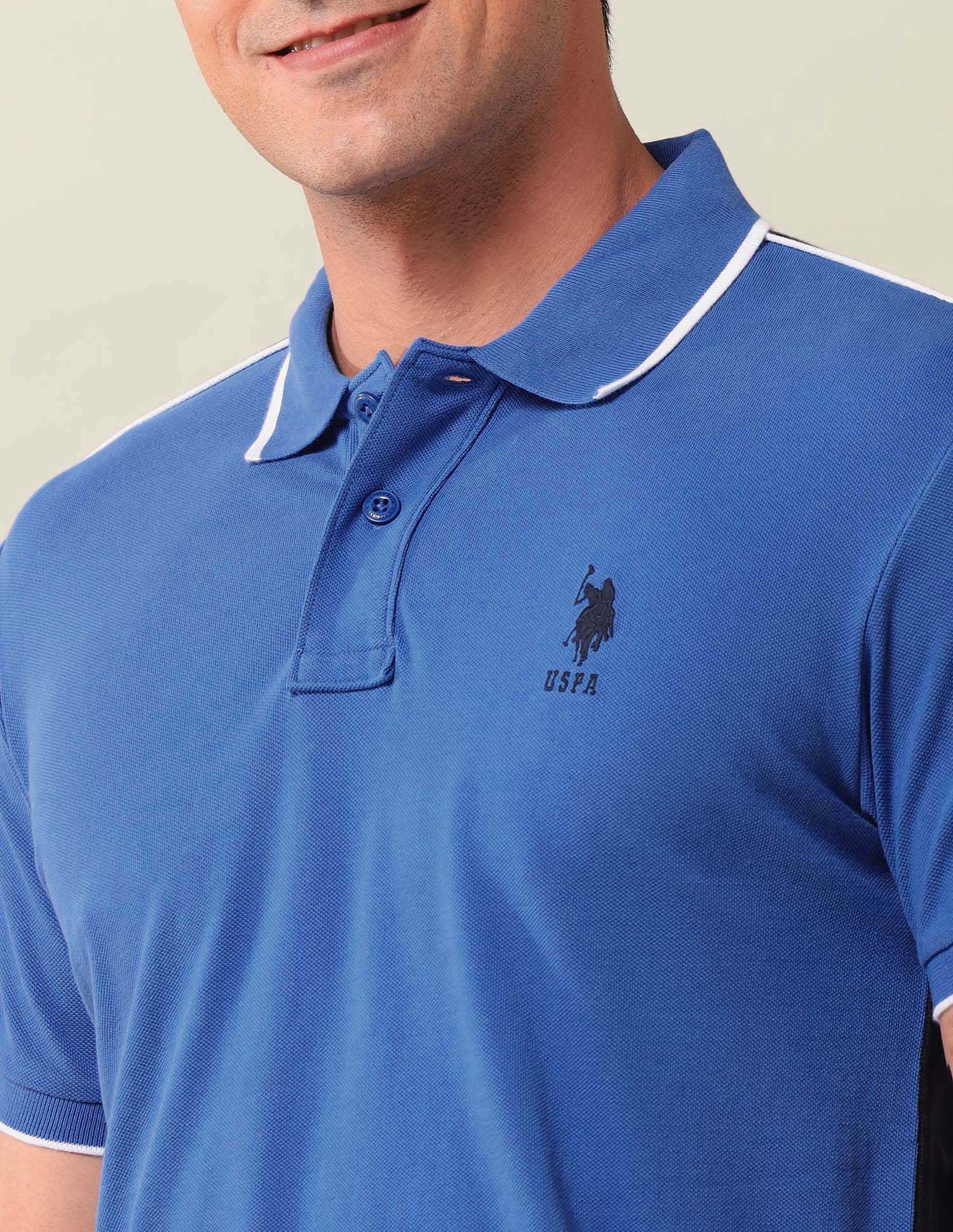 Colourblocked Slim Fit Polo Shirt Blue - U.S. Polo Assn. India | Large