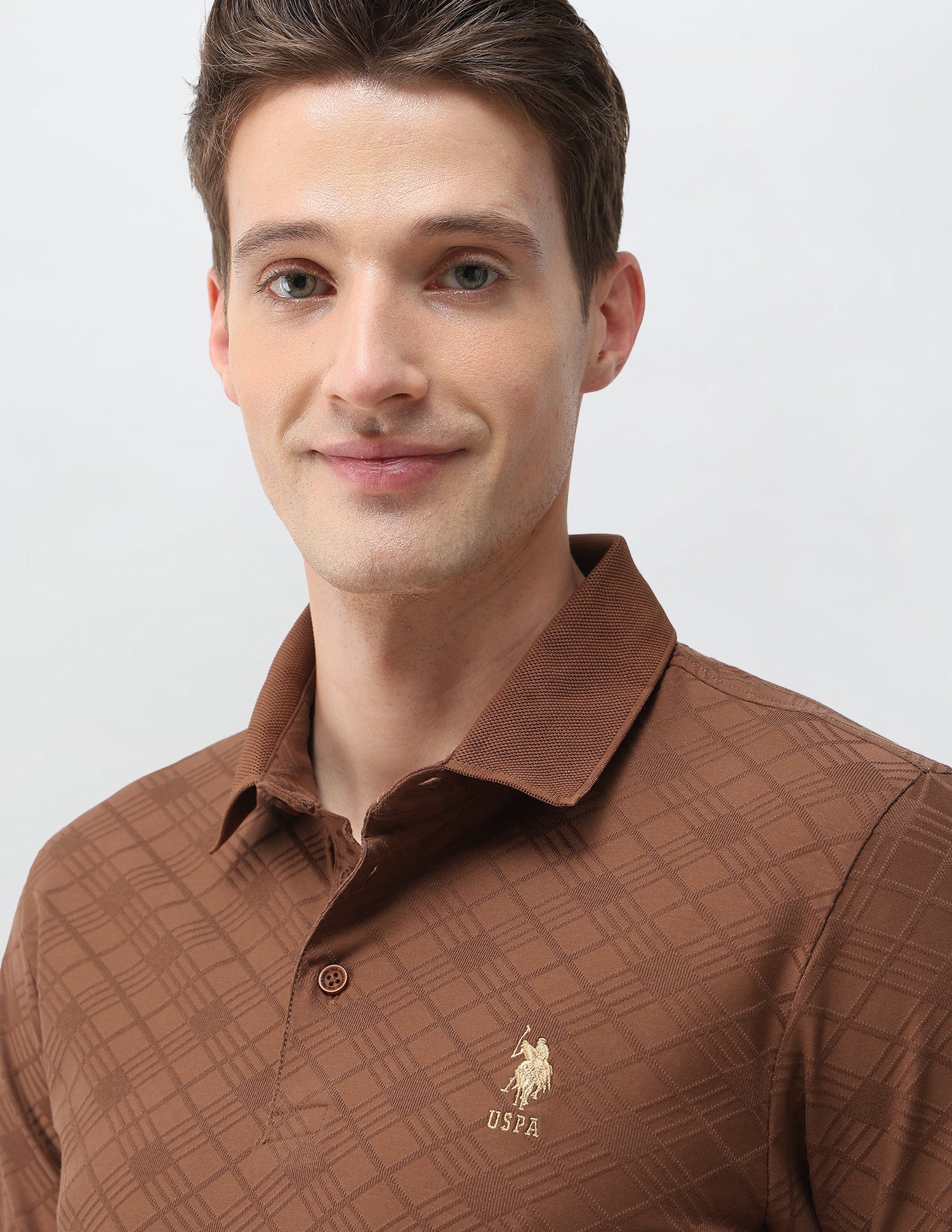 Geometric Printed Slim Fit Polo Shirt Brown - U.S. Polo Assn. India | Large