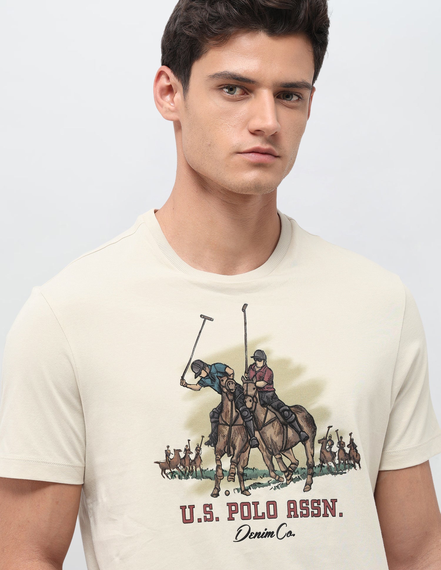 Graphic Brand Printed Slim Fit T-Shirt Beige - U.S. Polo Assn. India | Large