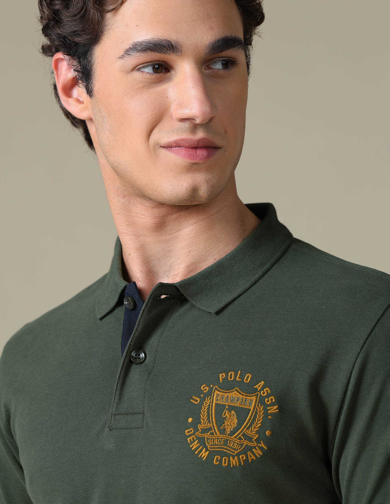 Solid Slim Fit Polo Shirt Olive - U.S. Polo Assn. India | Large