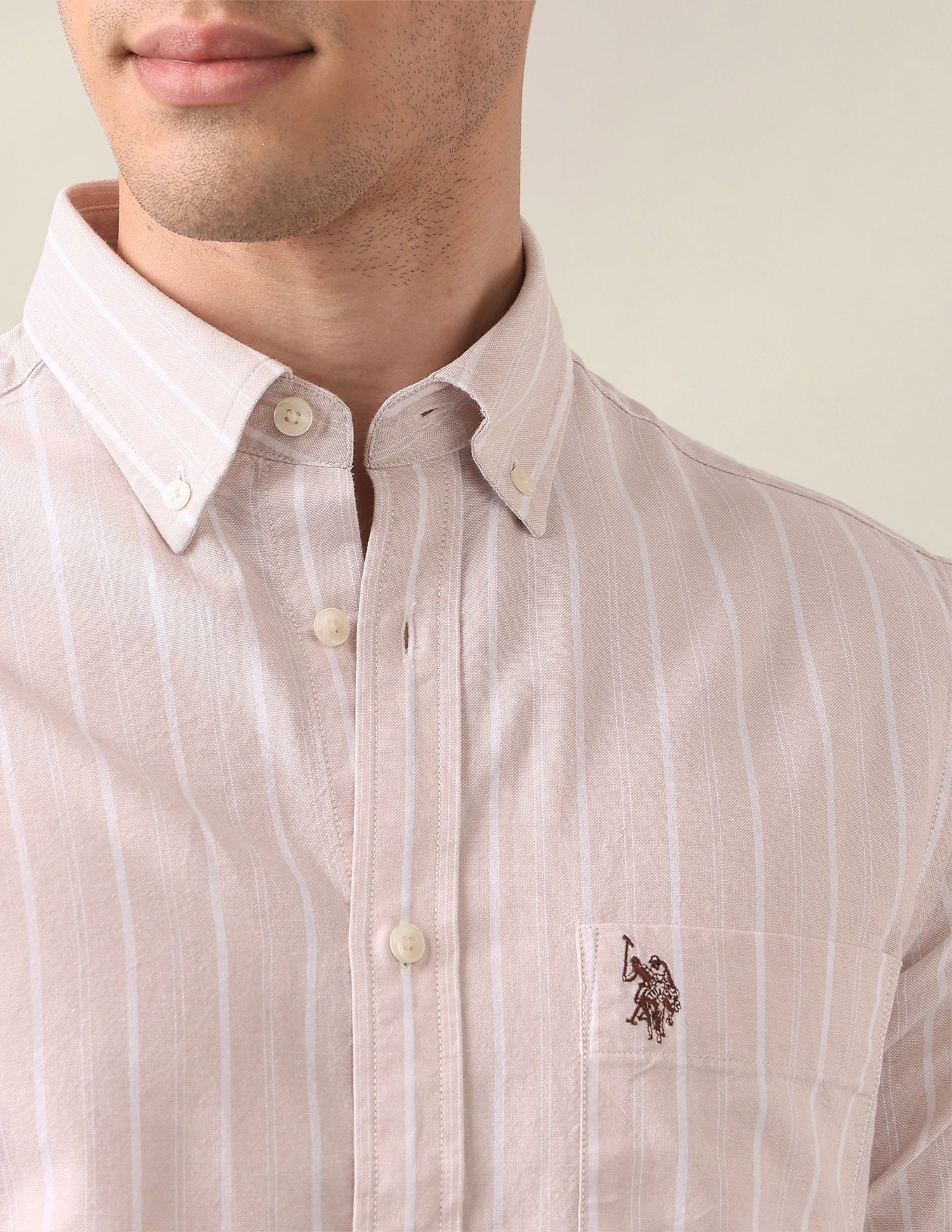 Vertical Striped Oxford Shirt Beige - U.S. Polo Assn. India | Large