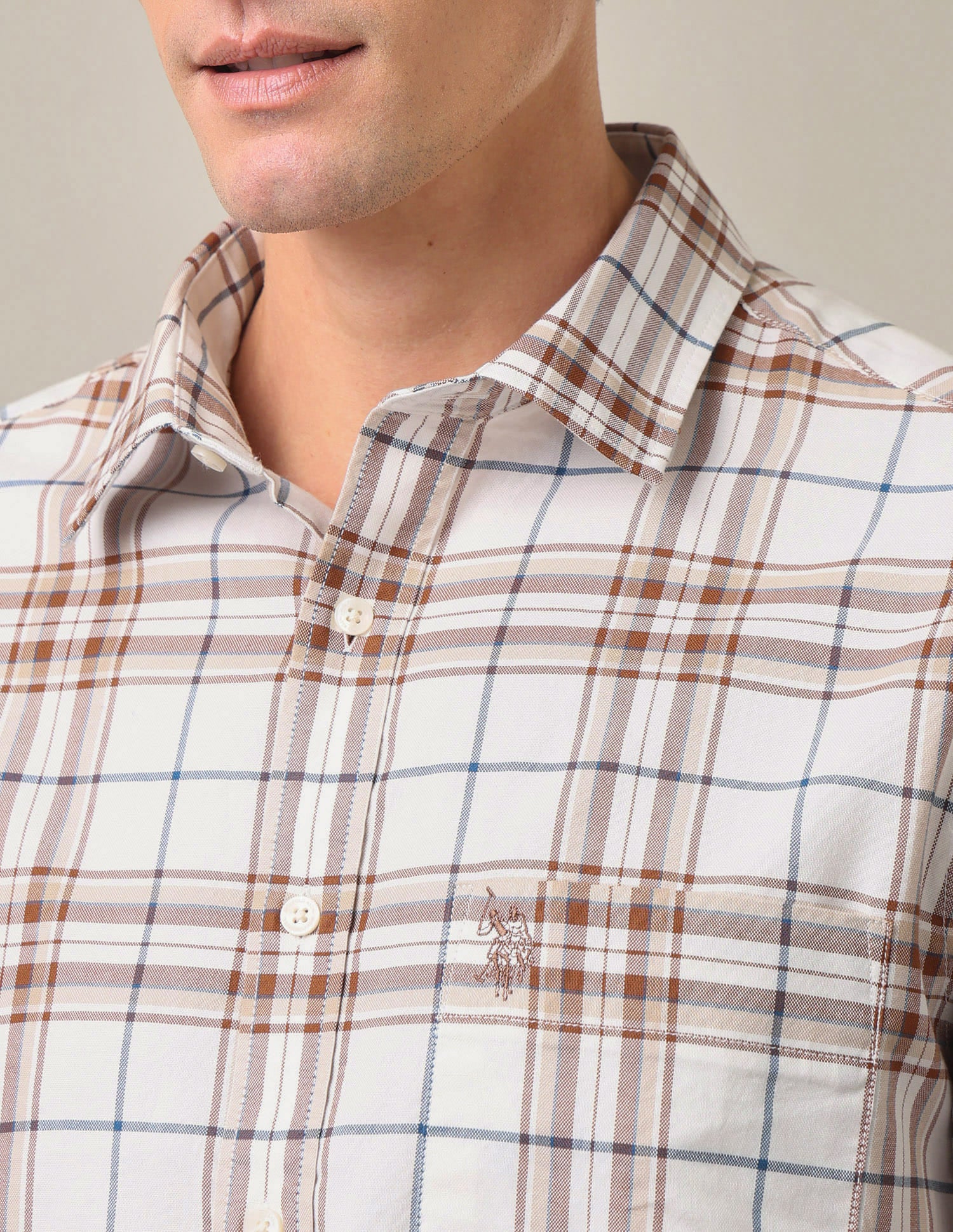 Plaid Checked Tailored Fit Shirt Beige - U.S. Polo Assn. India | Large