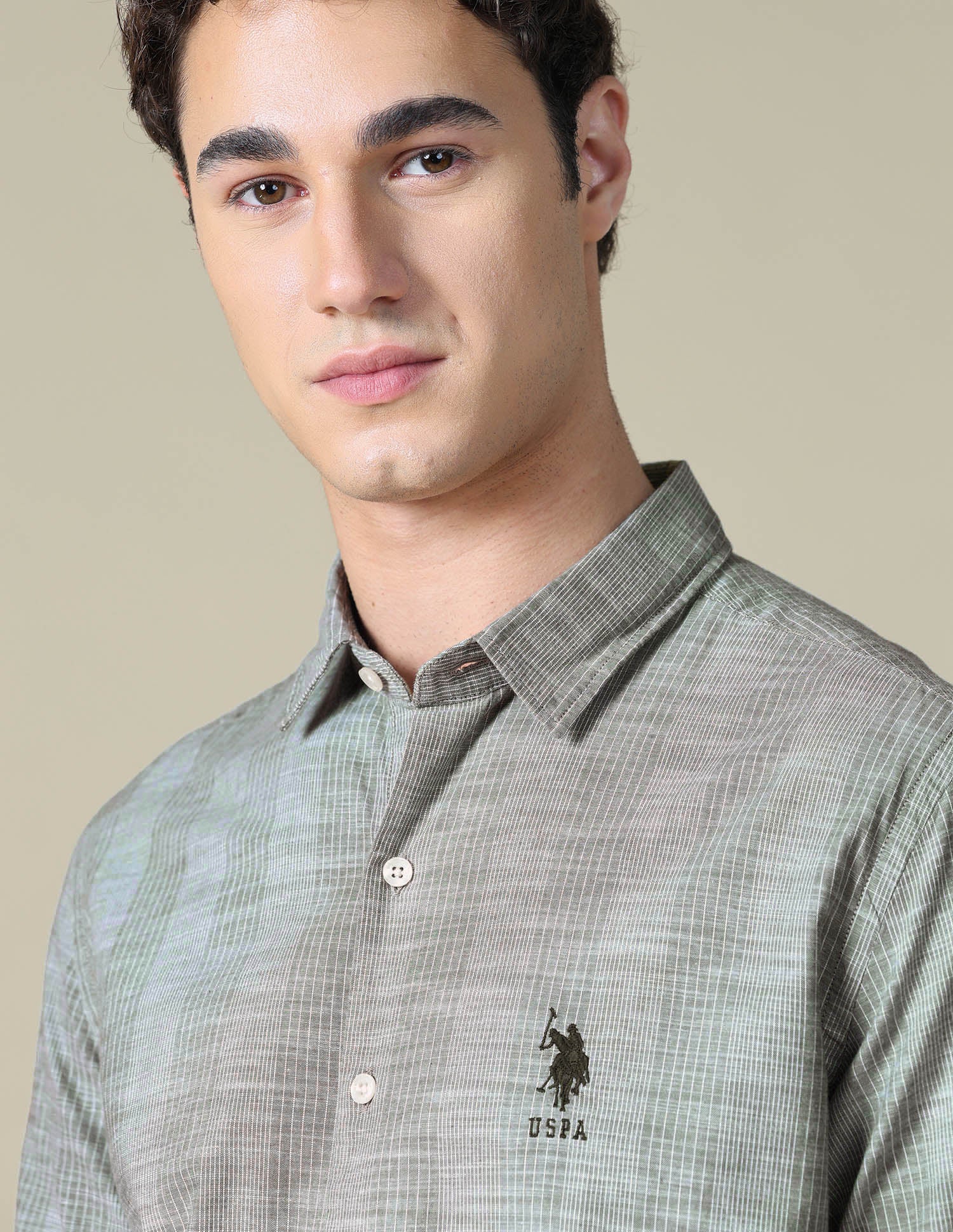 Vertical Striped Regular Fit Shirt Light Olive - U.S. Polo Assn. India | Large