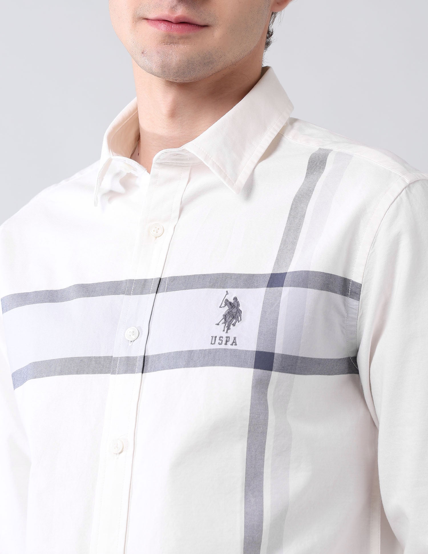 Horizontal Striped Tailored Fit Shirt White - U.S. Polo Assn. India | Large