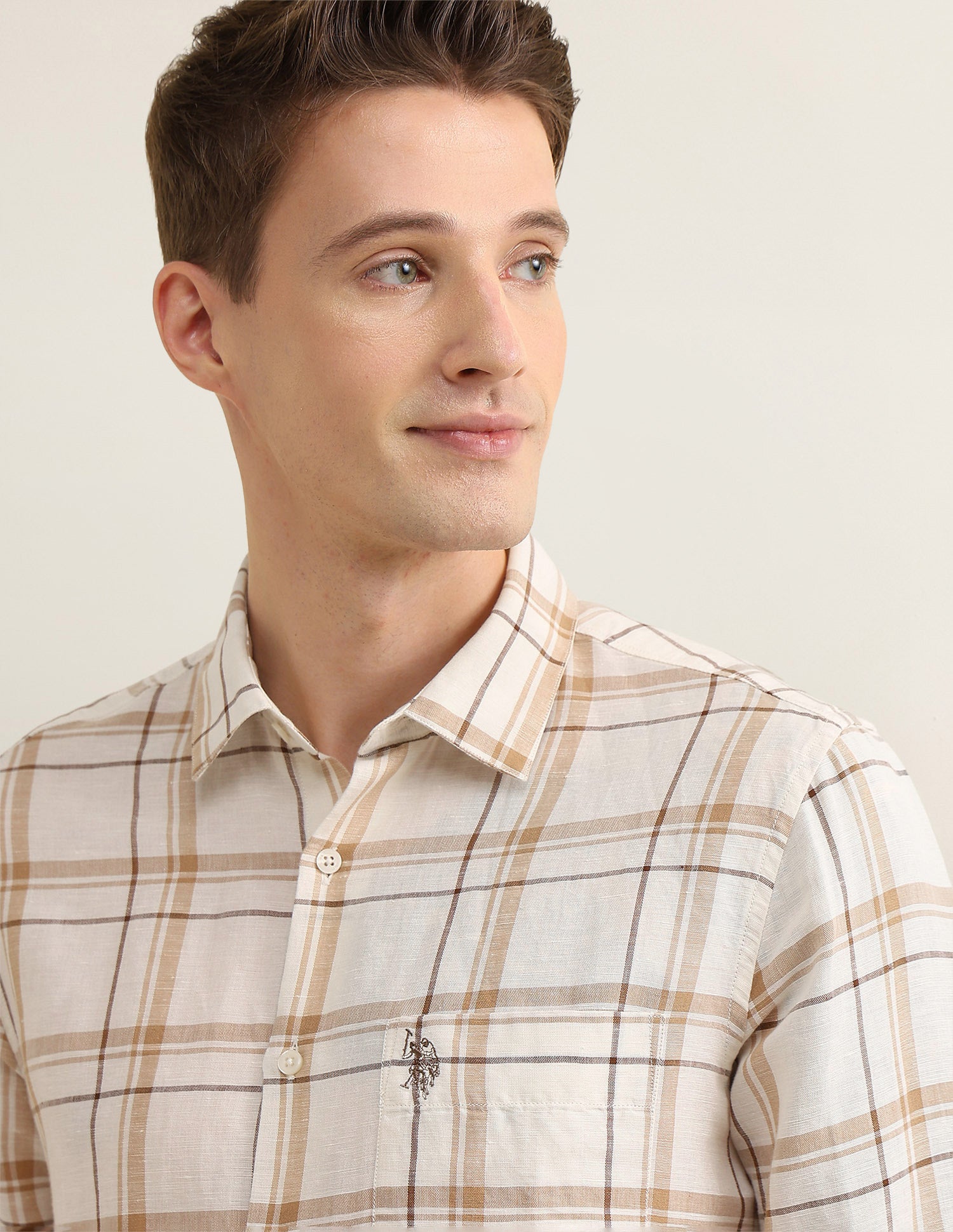 Windowpane Checked Sotogrande Shirt Ivory - U.S. Polo Assn. India | Large