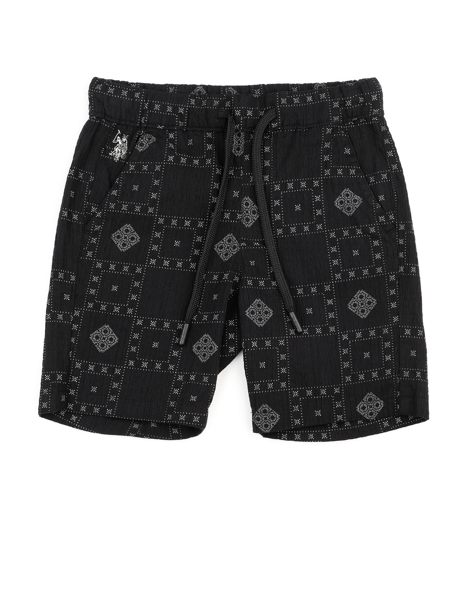 Boys Geometric Printed Regular Fit Shorts Black - U.S. POLO ASSN. | Large