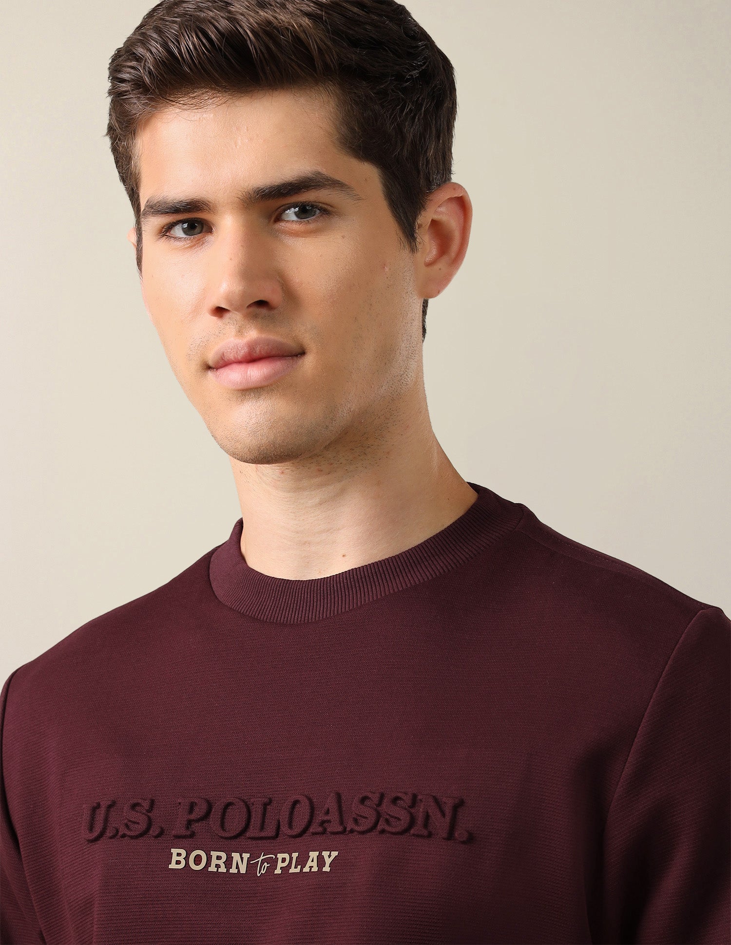 Brand Embossed Slim Fit Sweatshirt Maroon - U.S. Polo Assn. India | Large