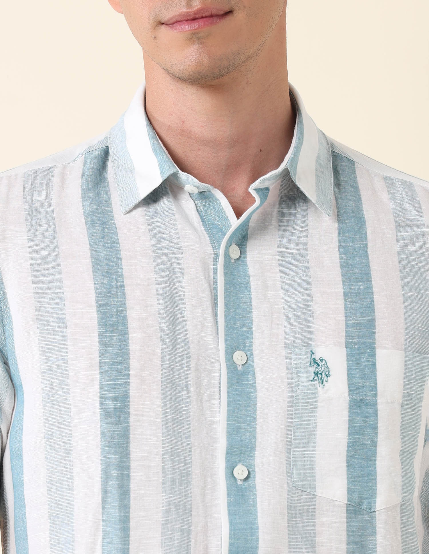 Vertical Striped Tailored Fit Shirt Green - U.S. Polo Assn. India | Large