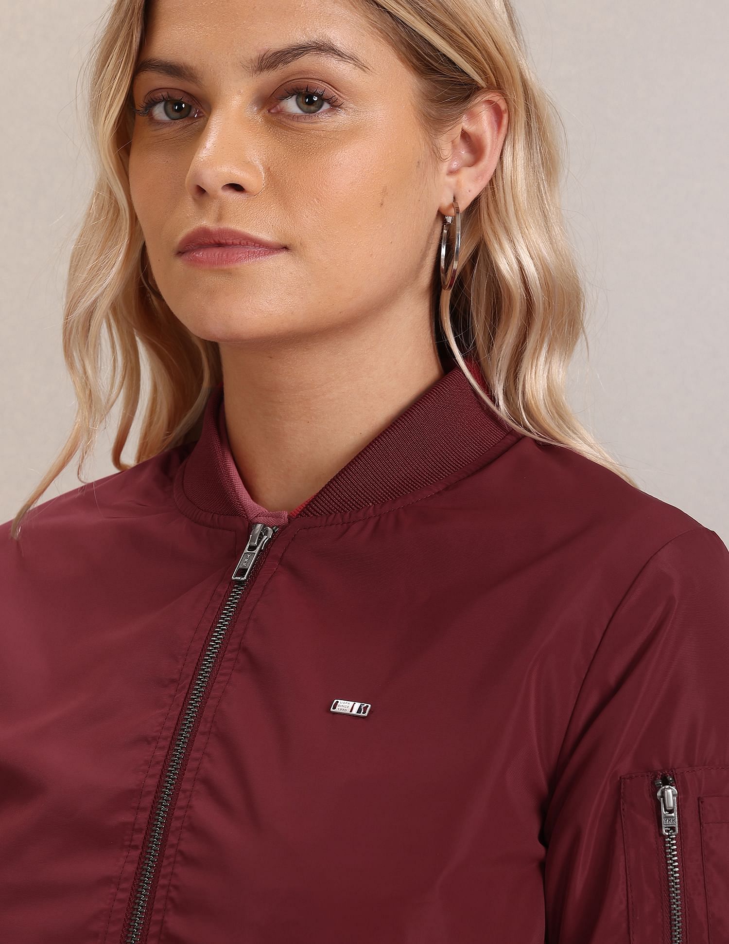 Stand Collar Solid Quilted Jacket Maroon - U.S. POLO ASSN. | Large