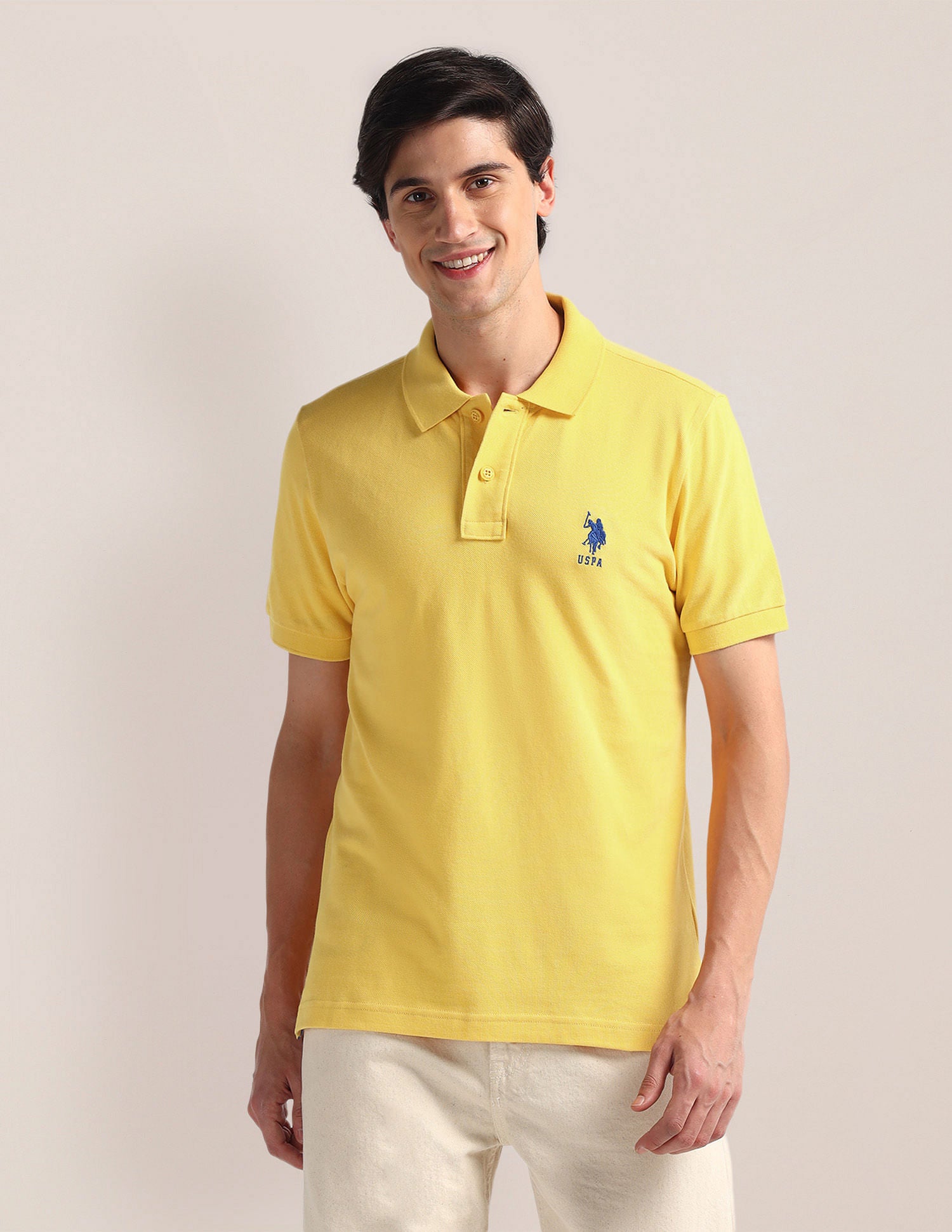 Slim Fit Pure Cotton Polo Shirt Yellow - U.S. Polo Assn. India | Large