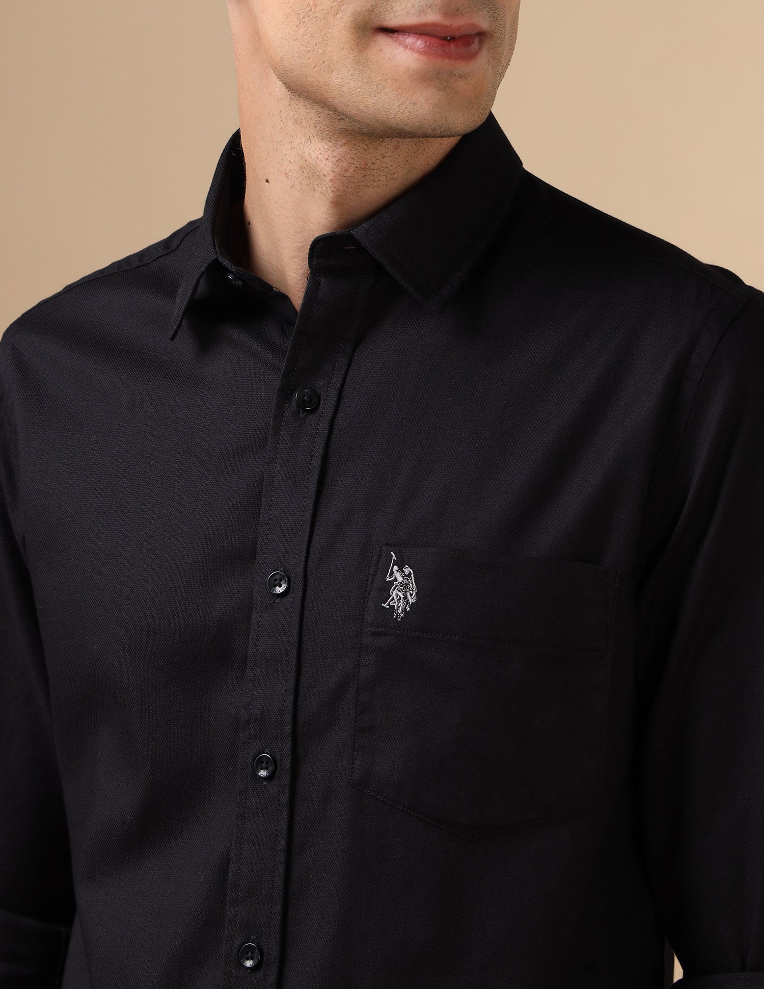 Dobby Pure Cotton Shirt Black - U.S. POLO ASSN. | Large