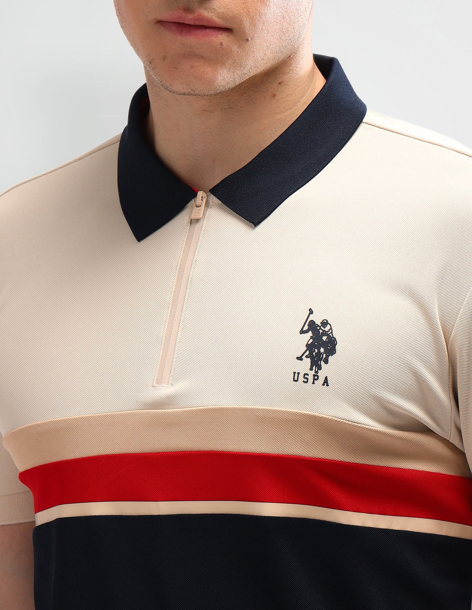 Slim Fit Colourblocked Polo Shirt Beige - U.S. Polo Assn. India | Large