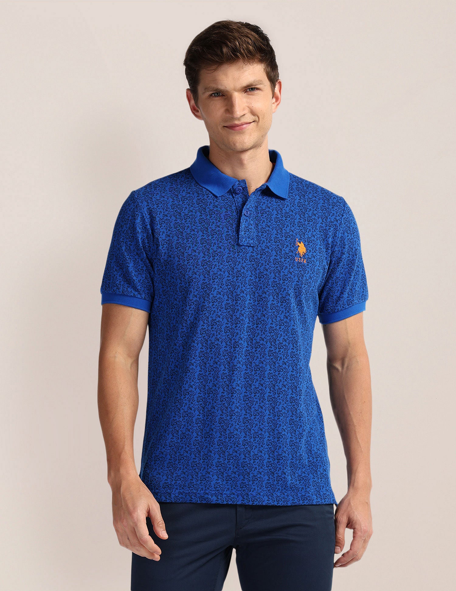 Floral Print Slim Fit Polo Shirt Blue - U.S. POLO ASSN. | Large