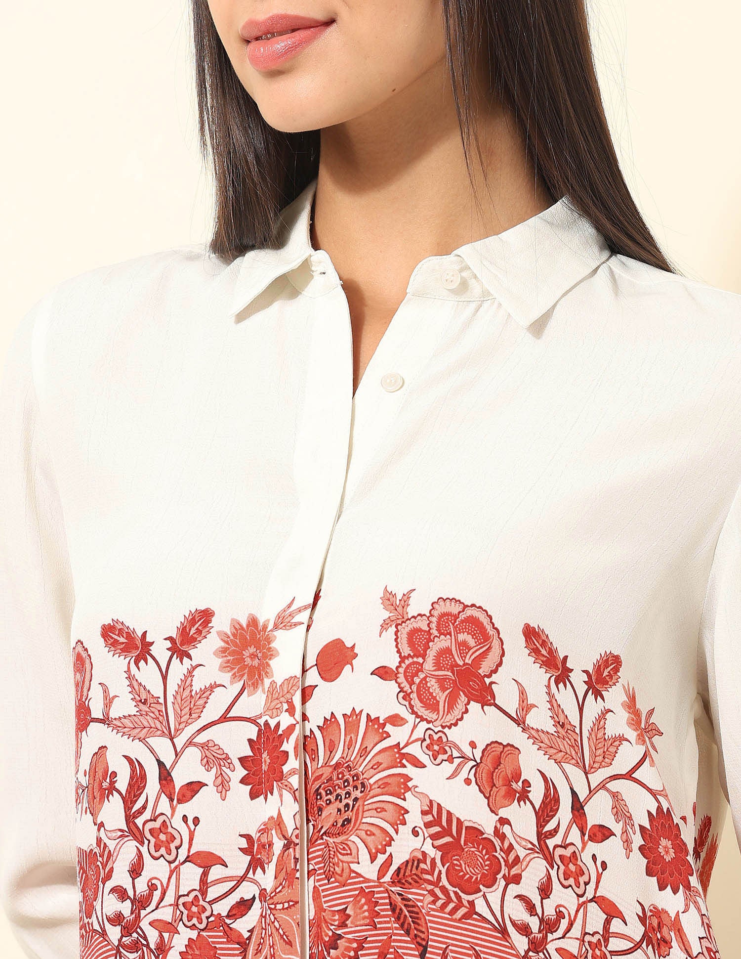 Concealed Placket Floral Printed Shirt Off-white - U.S. POLO ASSN. | Large