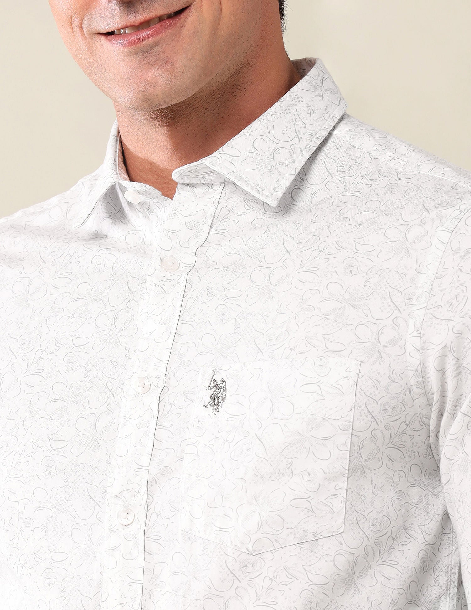 Tailored Fit Printed Shirt White - U.S. Polo Assn. India | Large
