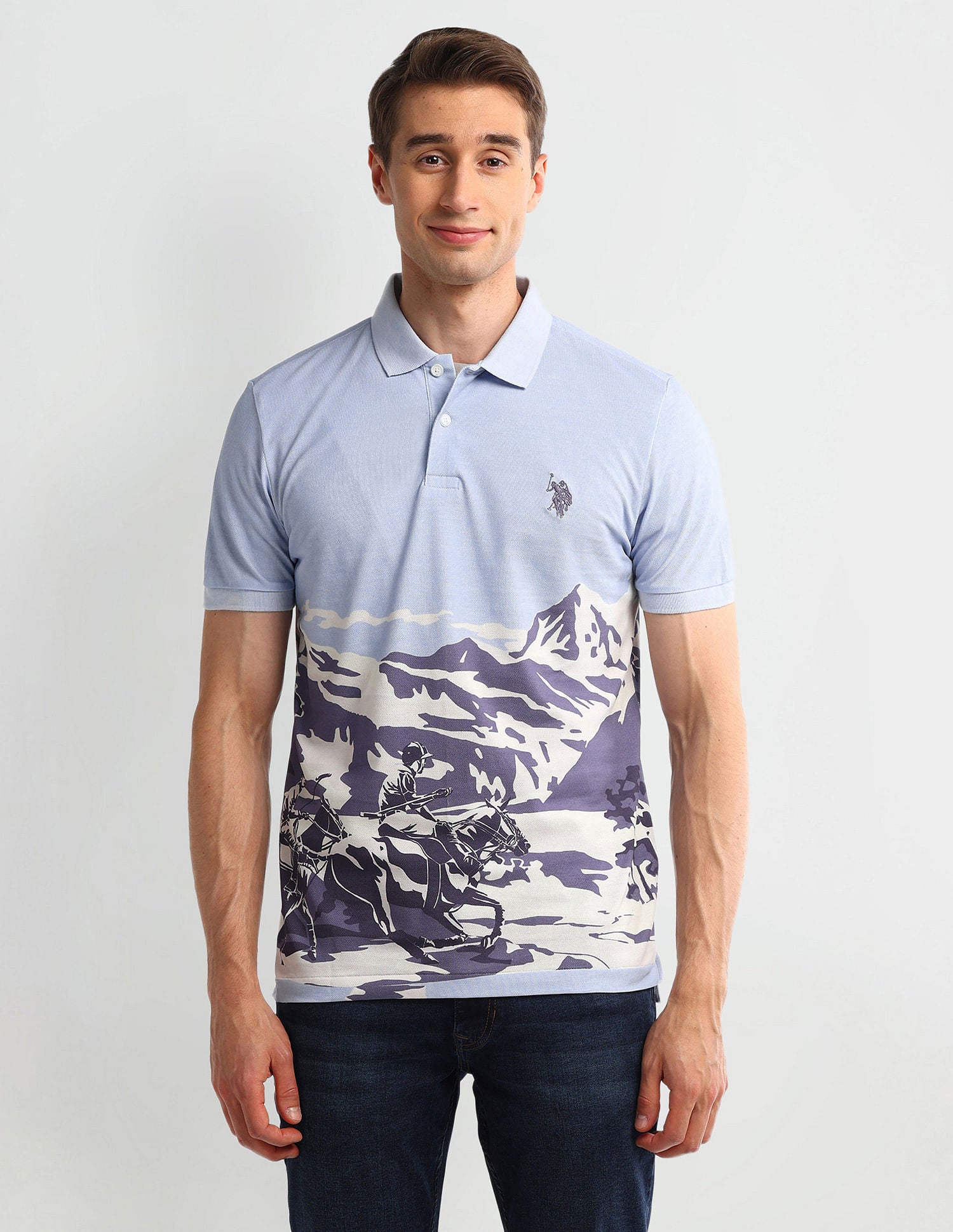 Muscle Fit Graphic Cotton Polo Shirt Blue - U.S. POLO ASSN. | Large