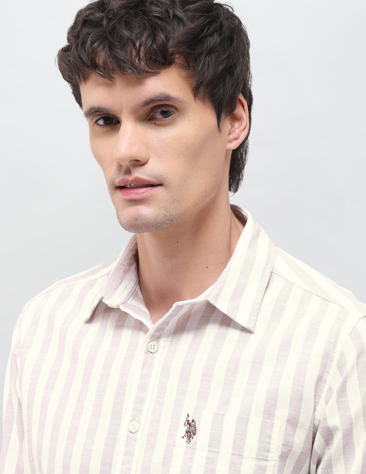 Vertical Striped Regular Fit Shirt Beige - U.S. Polo Assn. India | Large