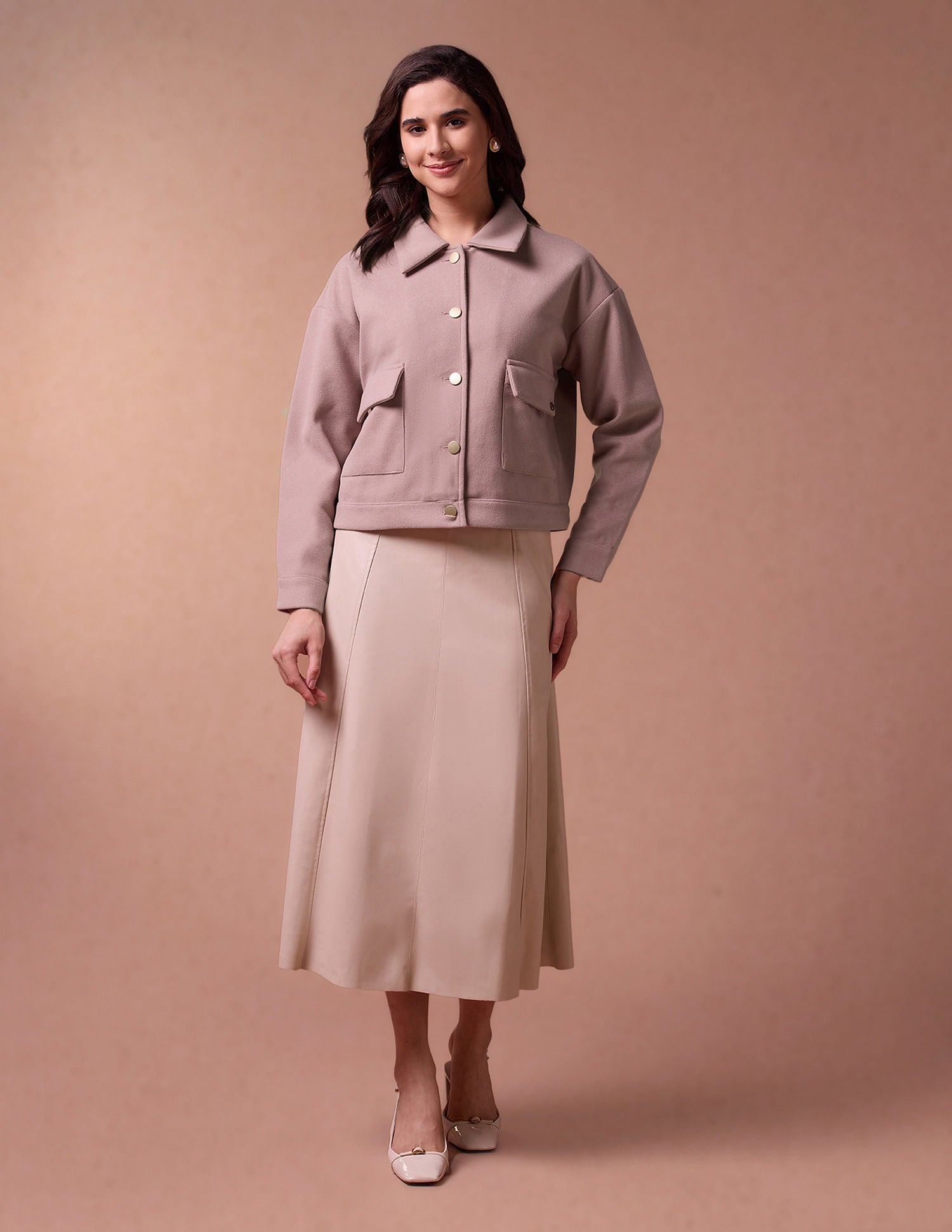 Crop Boxy Fit Felt Jacket Peach - U.S. POLO ASSN. | Large