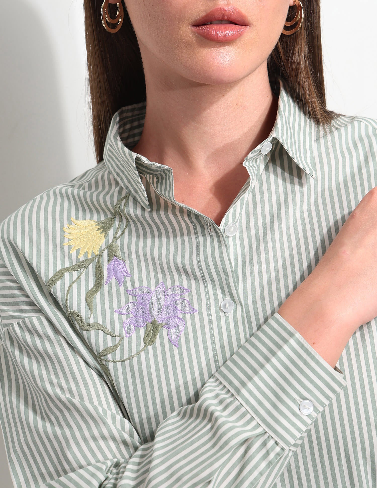 Relaxed Striped Shirt With Embroidery Green - U.S. Polo Assn. India | Large